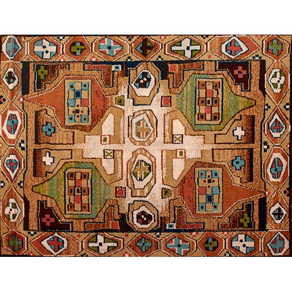 EGE. AXMINSTER: Wool area rug with native motif, Denmark, 1970s; Labeled; 134" x 98"