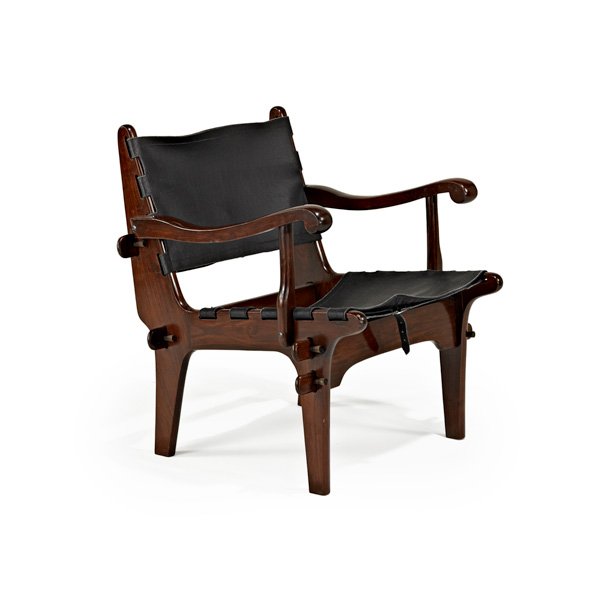 STYLE OF BORGE MOGENSEN: Lounge chair, Denmark, 1960s; Jacaranda and saddle leather; Unmarked; 30" x 24" x 28"