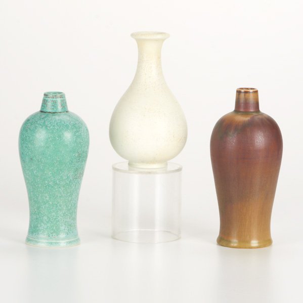 GUNNAR NYLUND; RORSTRAND: Three glazed stoneware vessels, Sweden, 1950s; All marked for Rorstrand and Nylund; Tallest: 6 3/4"