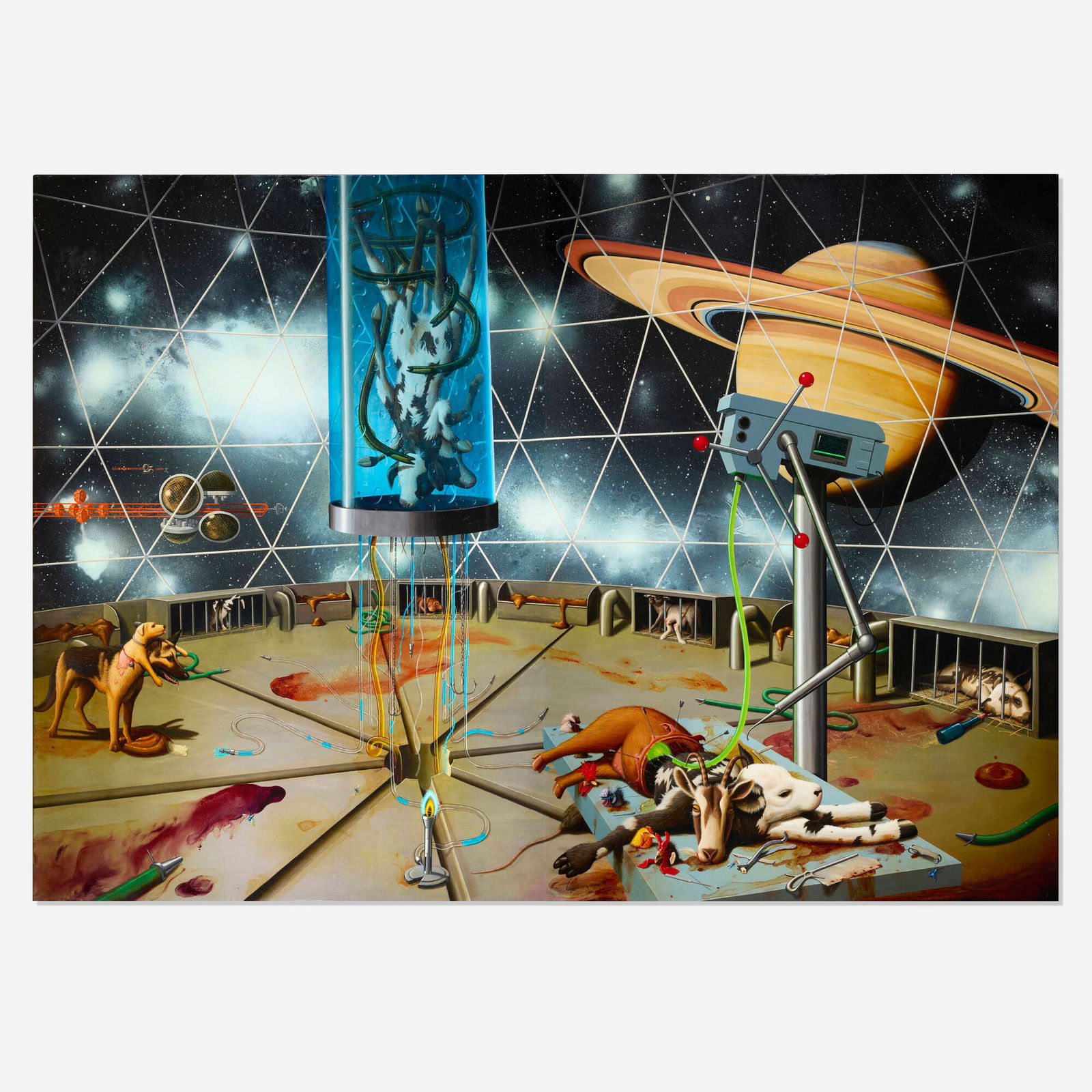 Alexis Rockman, Biosphere: Laboratory: Alexis Rockman Biosphere: Laboratory 1993oil on wood with collaged elements 96 h x 136 w in (244 x 345 cm) Provenance: Jay Gorney Modern Art, New York | Private Collection