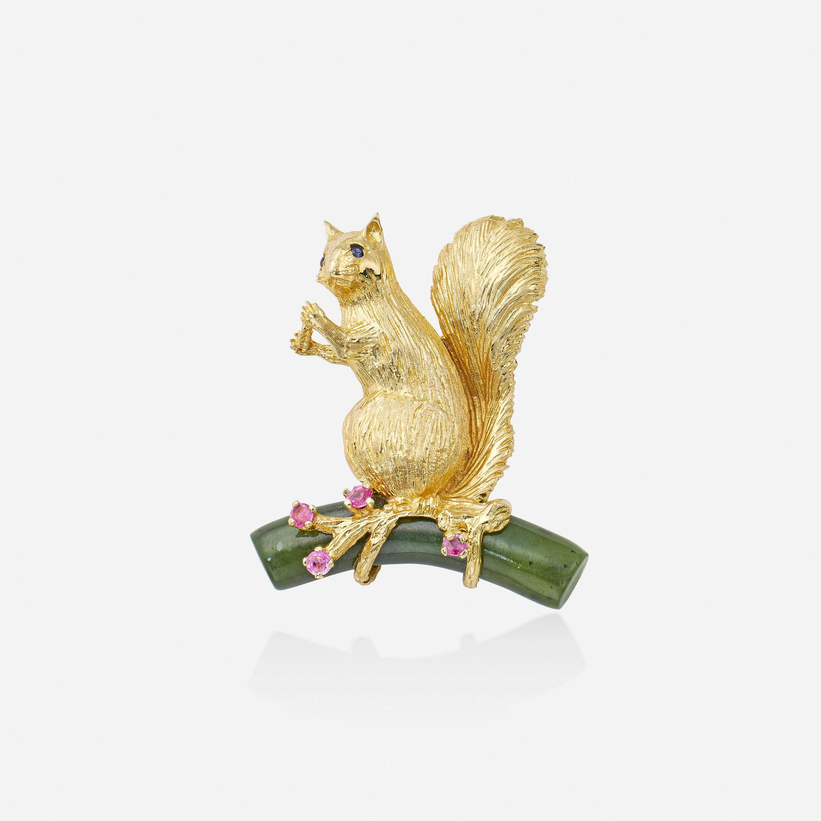 Nephrite jade, ruby, and sapphire squirrel brooch (1 of 2)