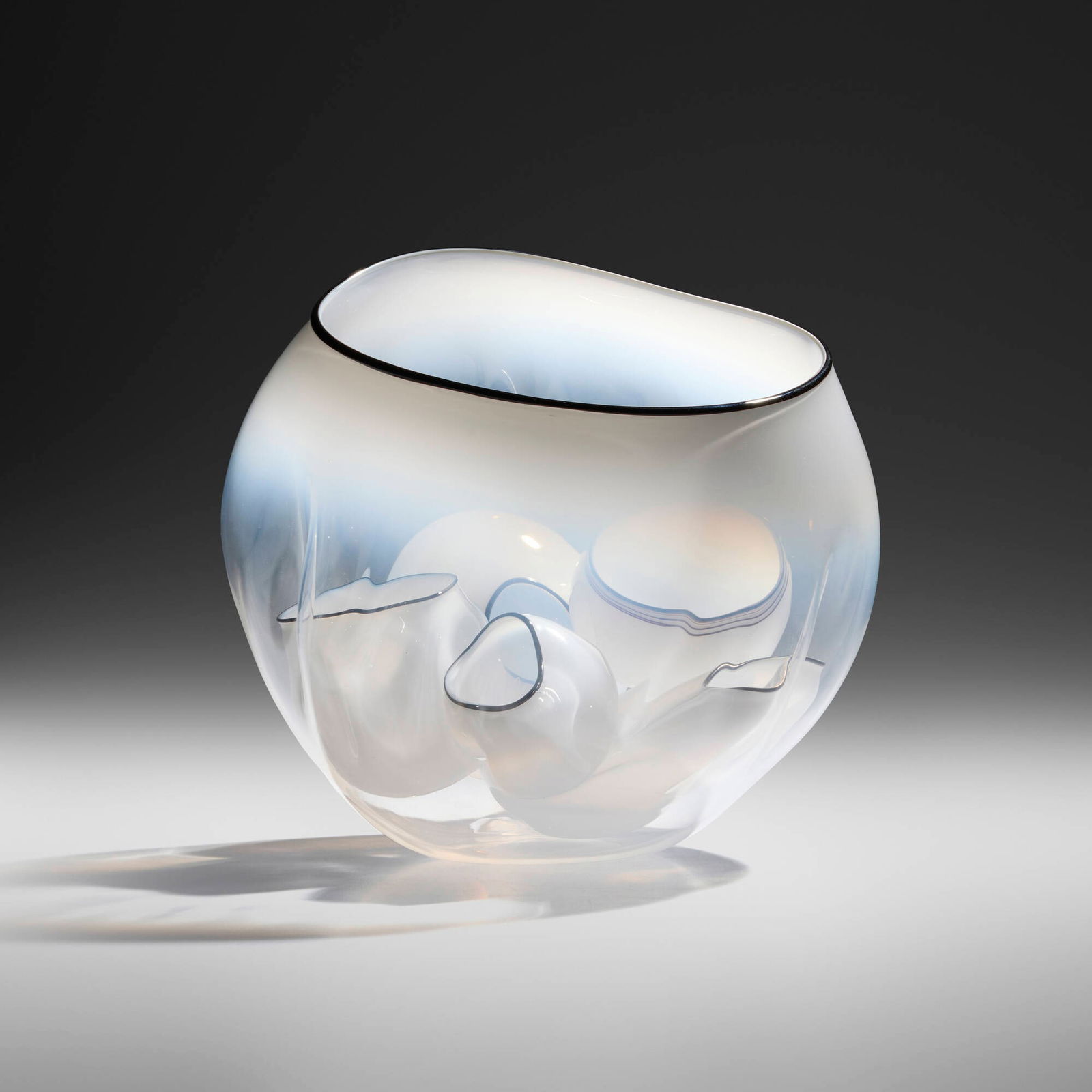 Dale Chihuly, Transparent White Basket Set with Carbon Black Lip Wraps (1 of 5)