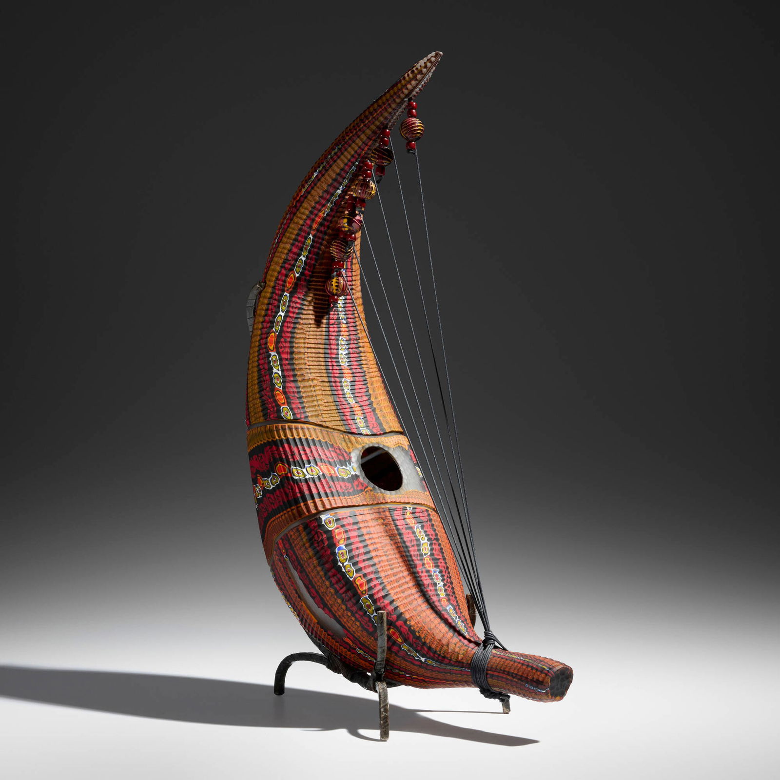 Davide Salvadore, Untitled (from the Cocoe series): Davide Salvadore Untitled (from the Cocoe series) c. 2010hand-blown glass, inciso and battuto surface, leather string, patinated metal 25.5 h x 7.5 w x 16.5 d in (65 x 19 x 42 cm) A large exam