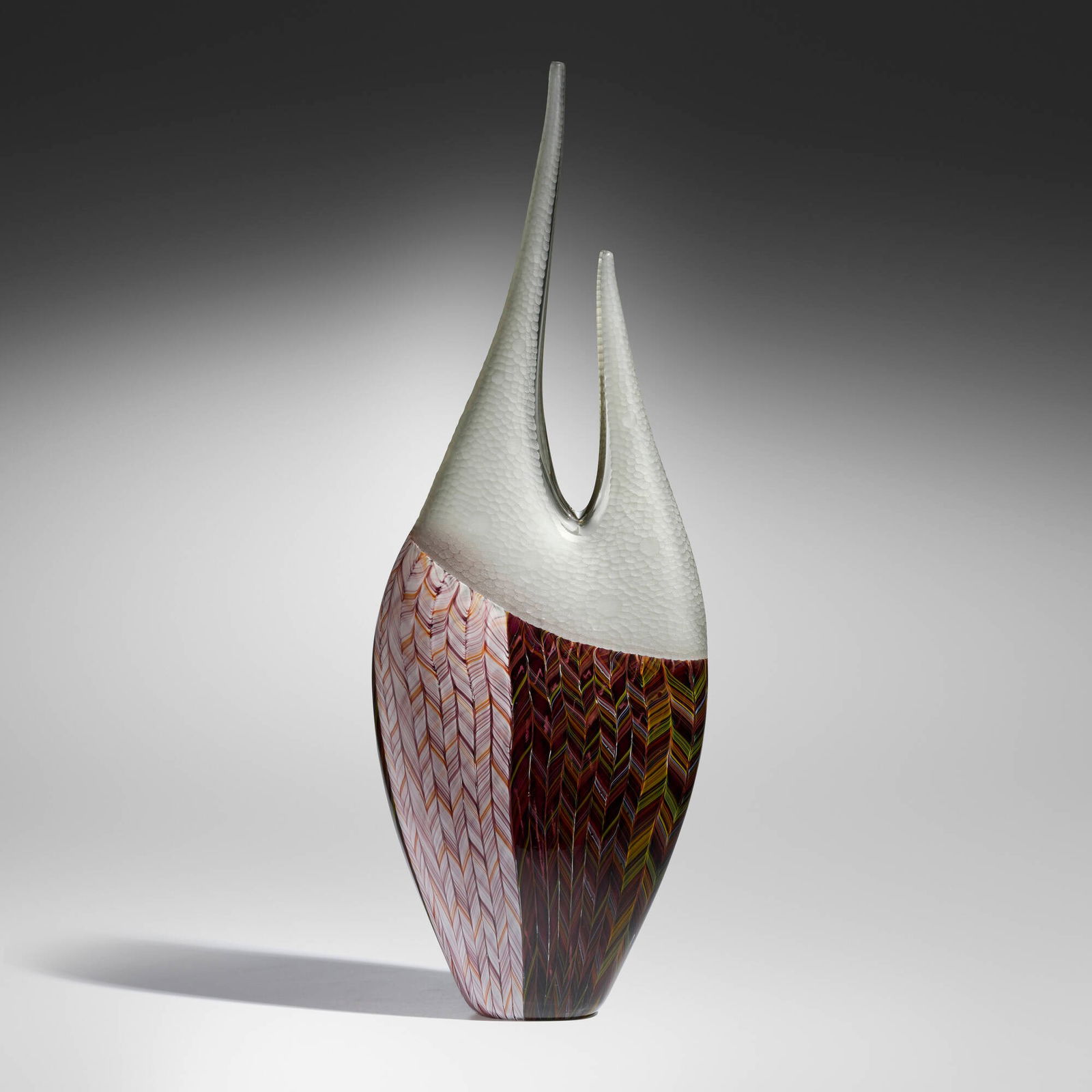 Davide Salvadore, Large vessel (from the Ancella series): Davide Salvadore Large vessel (from the Ancella series) c. 2005hand-blown glass, partial battuto and inciso surface 38.25 h x 13.5 w x 6 d in (97 x 34 x 15 cm) Etched signature to underside 'D
