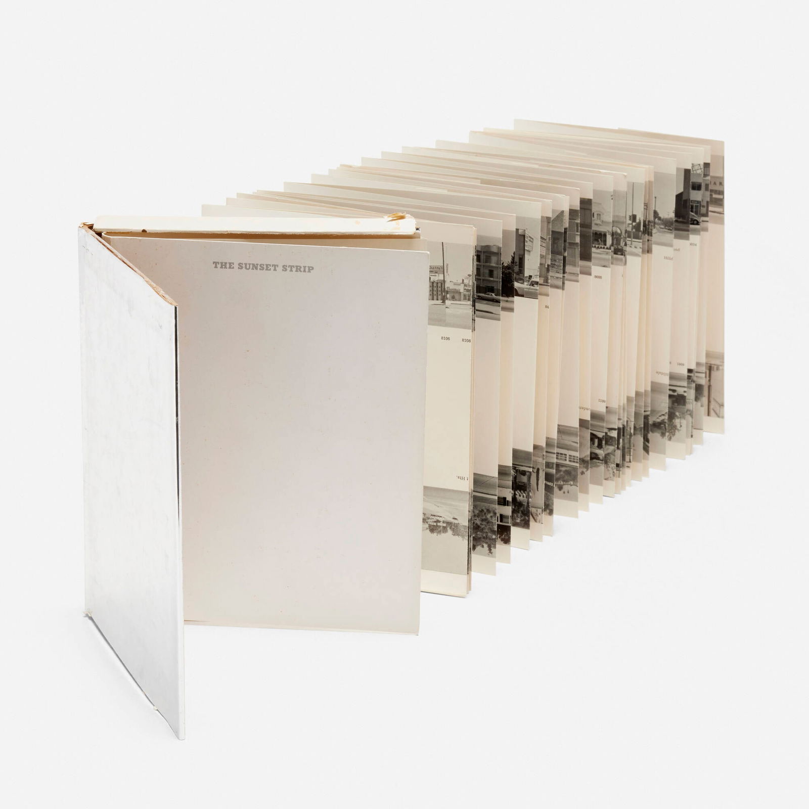 Ed Ruscha, Every Building on the Sunset Strip: Ed Ruscha Every Building on the Sunset Strip 1966offset lithograph, silver Mylar 7.5 h x 5.75 w x .375 d in (19 x 15 x 1 cm) This work is from the first edition of 1000 published by the artist