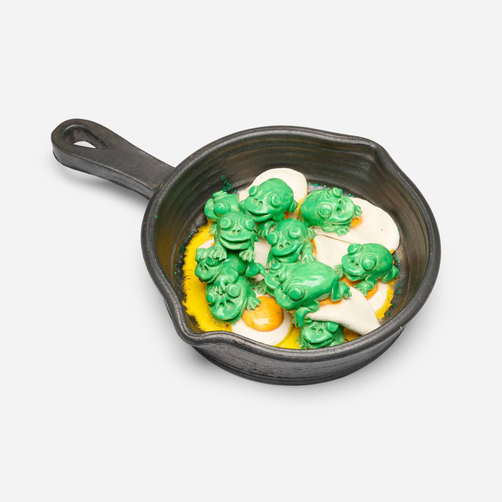 David Gilhooly, Frog Frying Pan: David Gilhooly Frog Frying Pan 1993glazed earthenware 4.5 h x 18.5 w x 13 d in (11 x 47 x 33 cm) Incised signature and date to underside 'Gilhooly 1993'. Provenance: Co