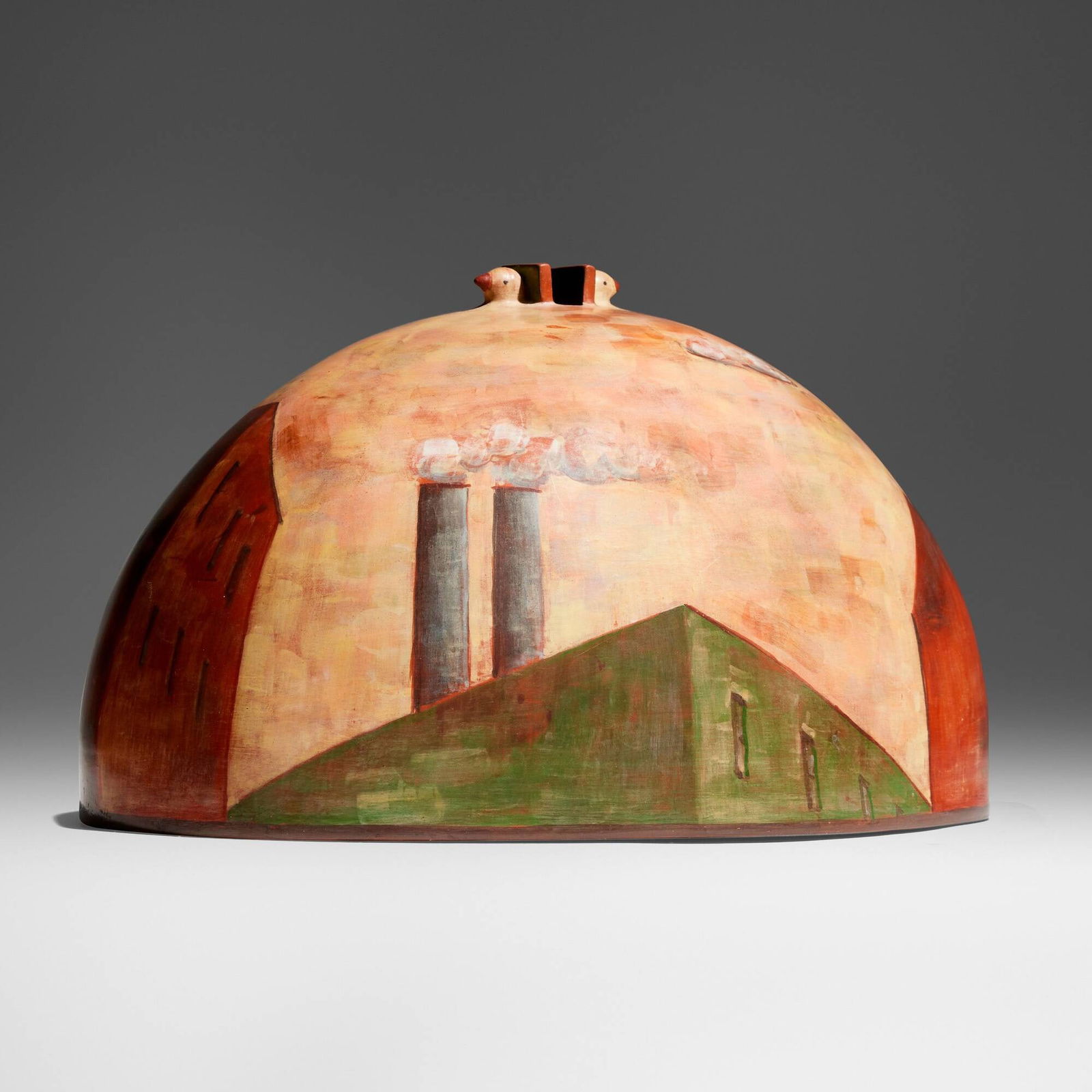 Lidya Buzio, Untitled (from the Cityscape series): Lidya Buzio Untitled (from the Cityscape series) 1982earthenware painted with color oxide slips, burnished, fired, and waxed 7.25 h x 12 w x 8.75 d in (18 x 30 x 22 cm) Incised signature, date