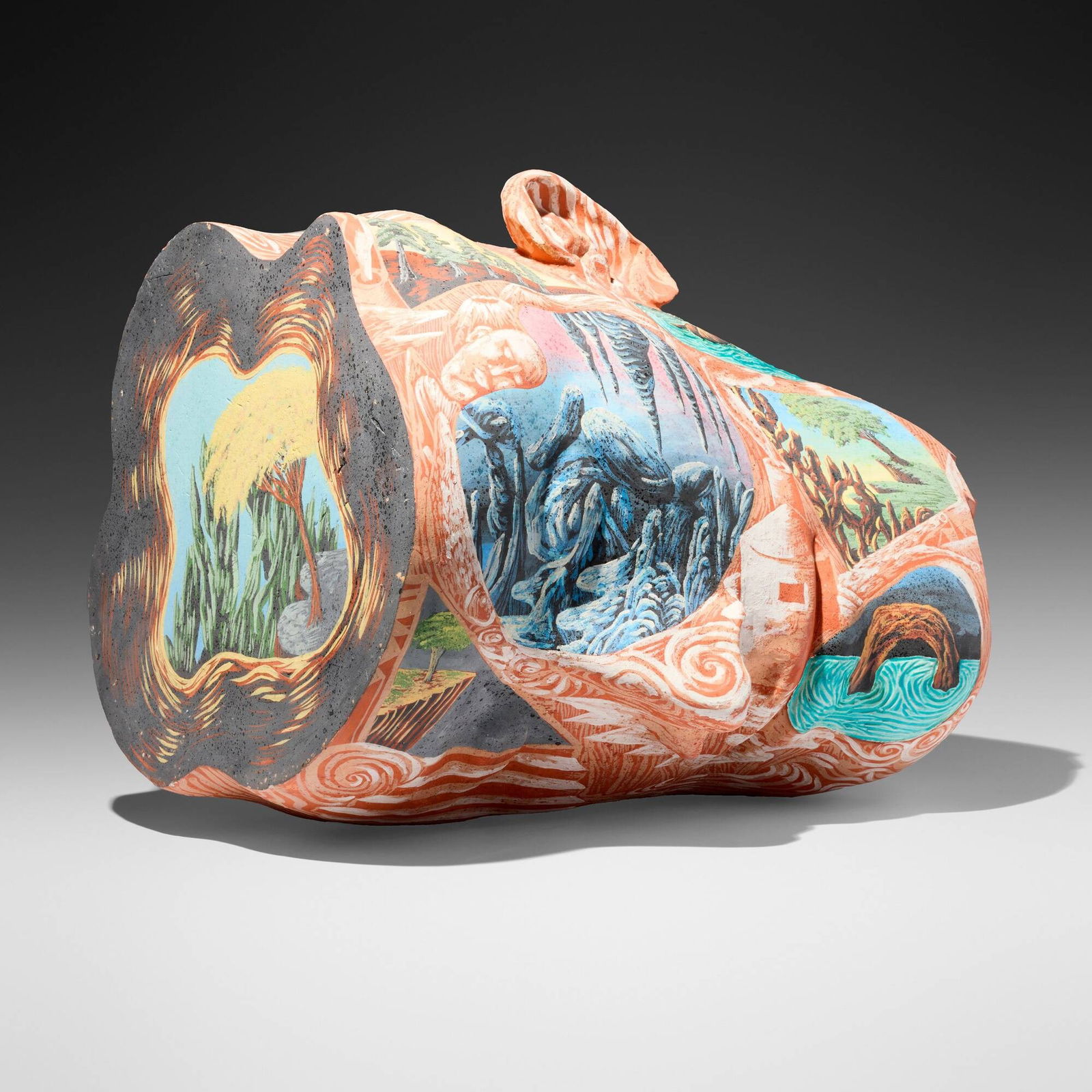 Michael Lucero, North American Dreamer: Michael Lucero North American Dreamer 1984hand-built and slip-glazed earthenware 19 h x 23.5 w x 21 d in (48 x 60 x 53 cm) Incised signature and date to underside '1984 Michael Lucero N.Y.C. U
