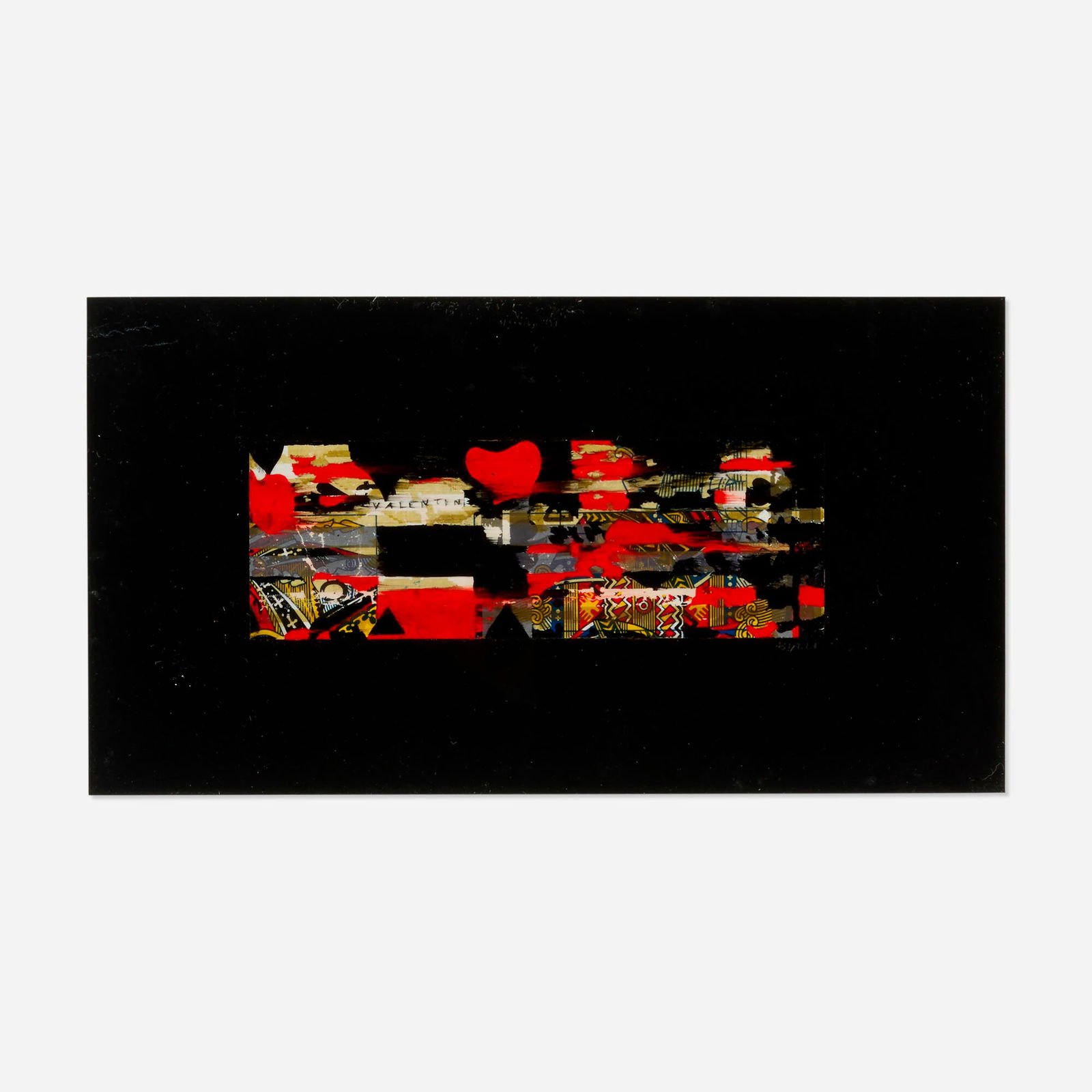 Alberto Burri, Untitled (Valentine's Card): Alberto Burri Untitled (Valentine's Card) 1976acrylic, tempera and collage on hinged mat board image: 1.75 h x 4.75 w in (4 x 12 cm) board: 9 h x 13 w in (23 x 33 cm) Signed to lower right