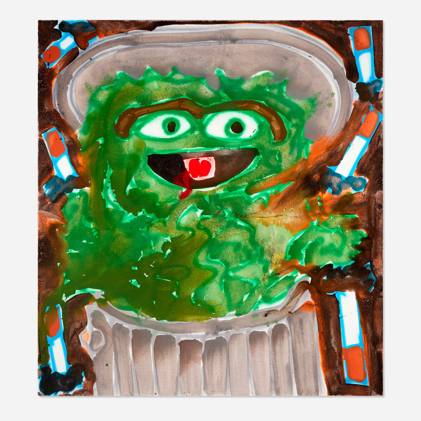 Katherine Bernhardt, Garbage: Katherine Bernhardt Garbage 2020acrylic and spray paint on canvas 78 h x 72 w in (198 x 183 cm) Signed, titled and dated to verso 'Garbage 2020 Katherine Bernhardt'. Provenance: