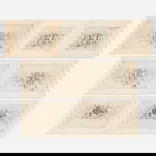 Philip Evergood, Seven works: Philip Evergood Seven works etching sheet (largest): 13 h × 20.125 w in (33 × 51 cm) sheet (smallest): 13 h × 15 w in (33 × 38 cm) Lot consists of three examples of Beg