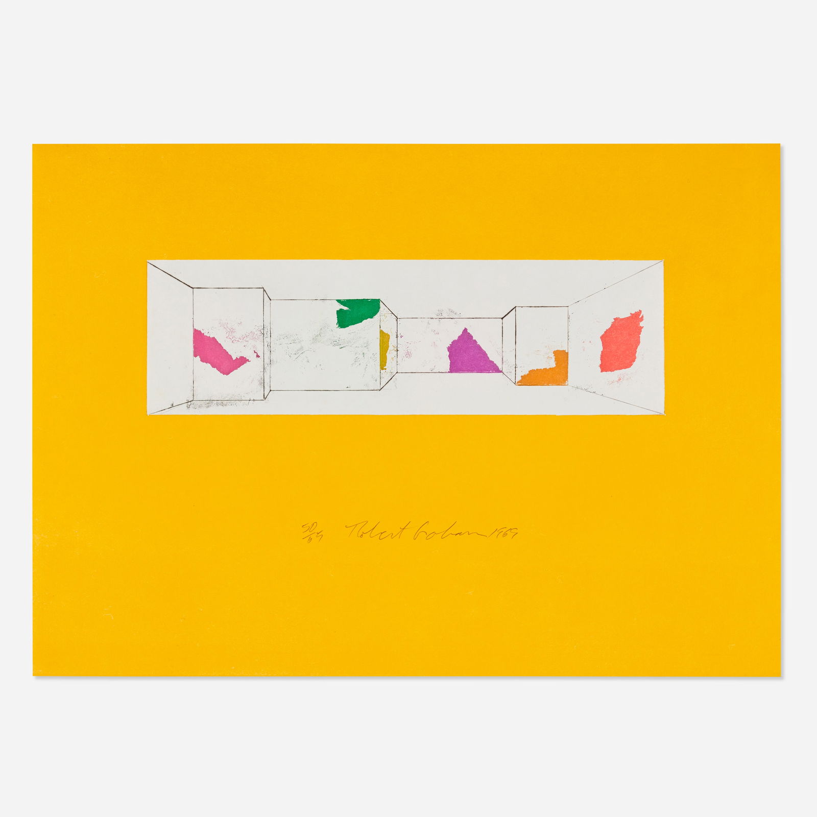 Robert Graham, Untitled (Long Yellow Room): Robert Graham Untitled (Long Yellow Room) 1969etching in colors image: 4.75 h × 16.125 w in (12 × 41 cm) sheet: 16.75 h × 23.375 w in (43 × 59 cm) Signed, dated a