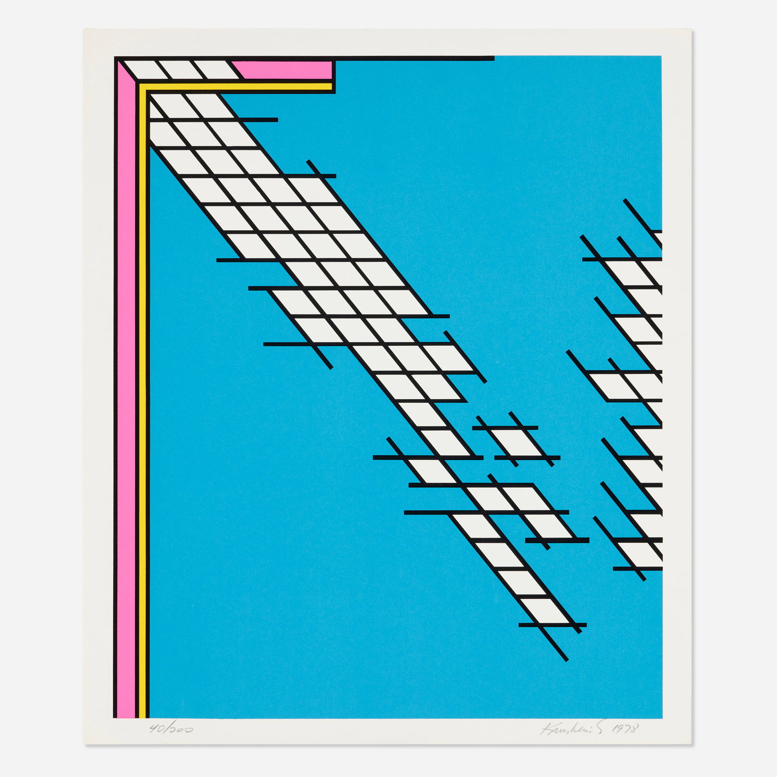 Nicholas Krushenick, Tail Gate: Nicholas Krushenick Tail Gate 1978screenprint in colors image: 28.375 h × 23.5 w in (72 × 60 cm) sheet: 30.625 h × 26 w in (78 × 66 cm) Signed, dated and numbered