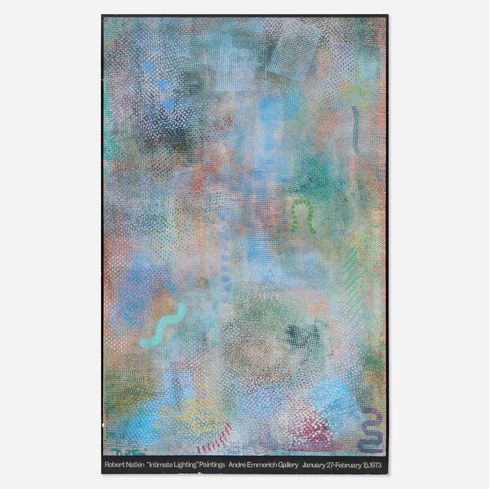 Robert Natkin, André Emmerich exhibition poster: Robert Natkin André Emmerich exhibition poster 1973offset lithograph in colors on board 36.5 h × 23 w in (93 × 58 cm) Signed to lower edge ‘Bob Natkin’. This wo