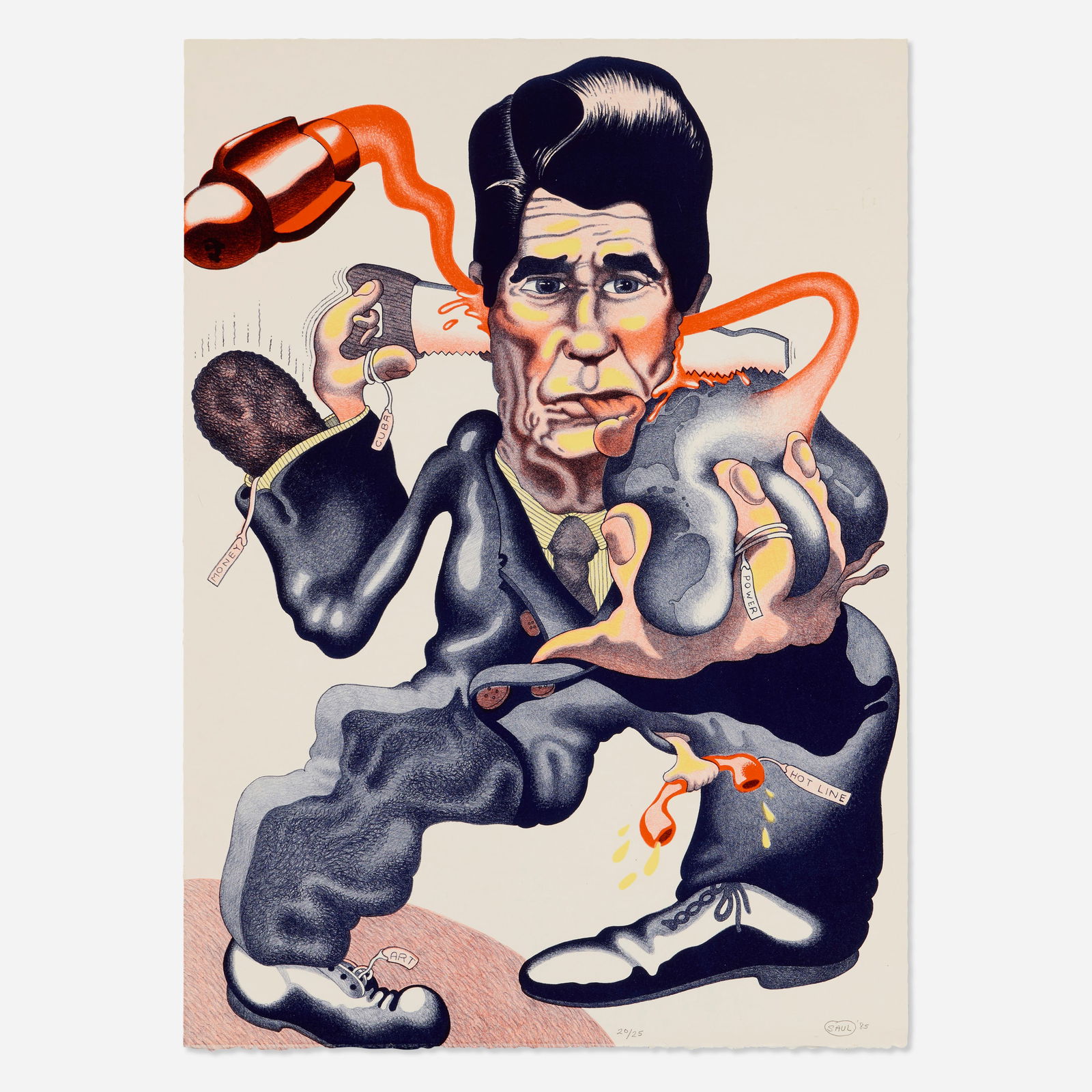 Peter Saul, Politics: Peter Saul Politics 1985lithograph in colors 32.75 h × 23.5 w in (83 × 60 cm) Signed, dated and numbered to lower right ‘20/25 Saul '85’. This work is number 20 from
