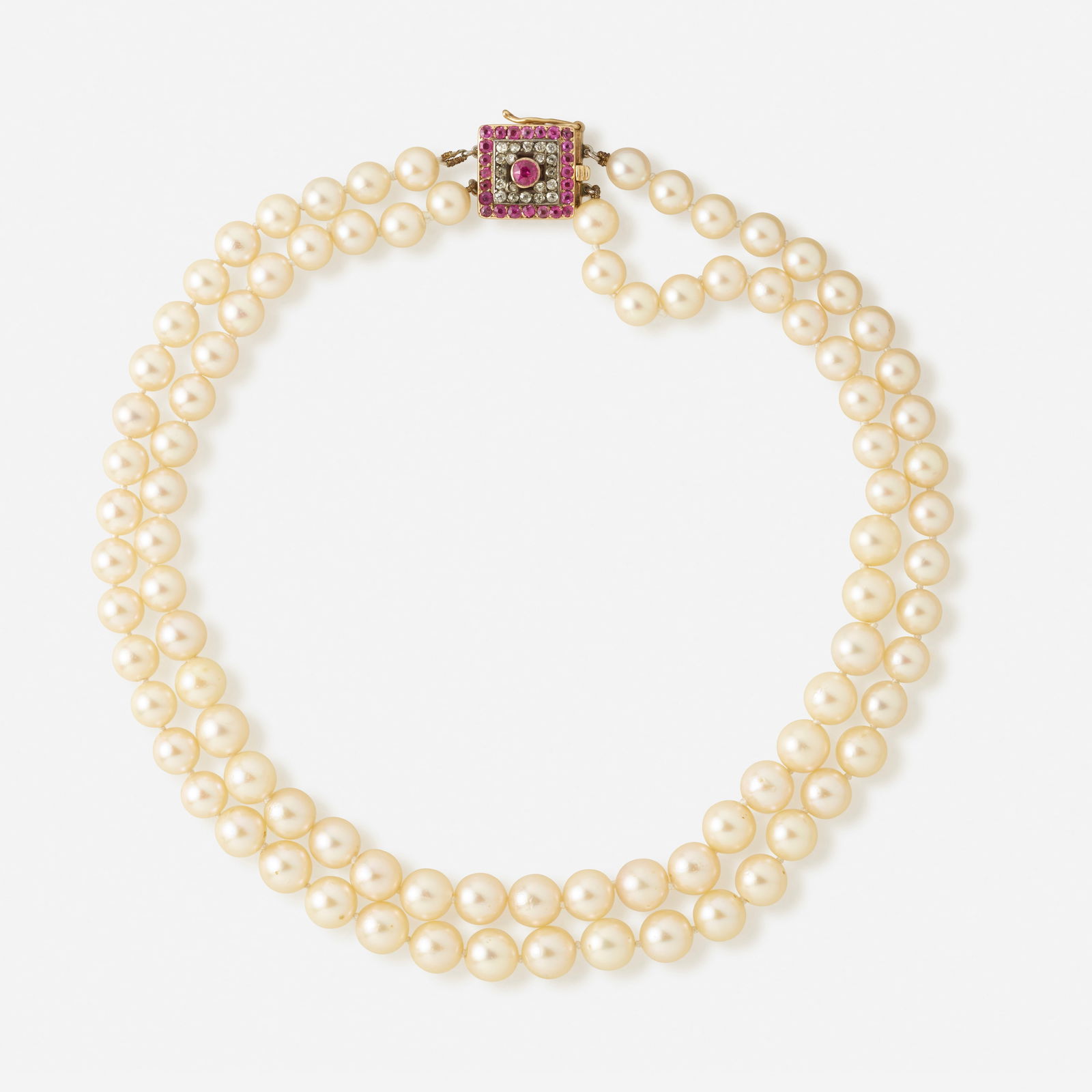 Cultured pearl, ruby, and diamond necklace (1 of 3)