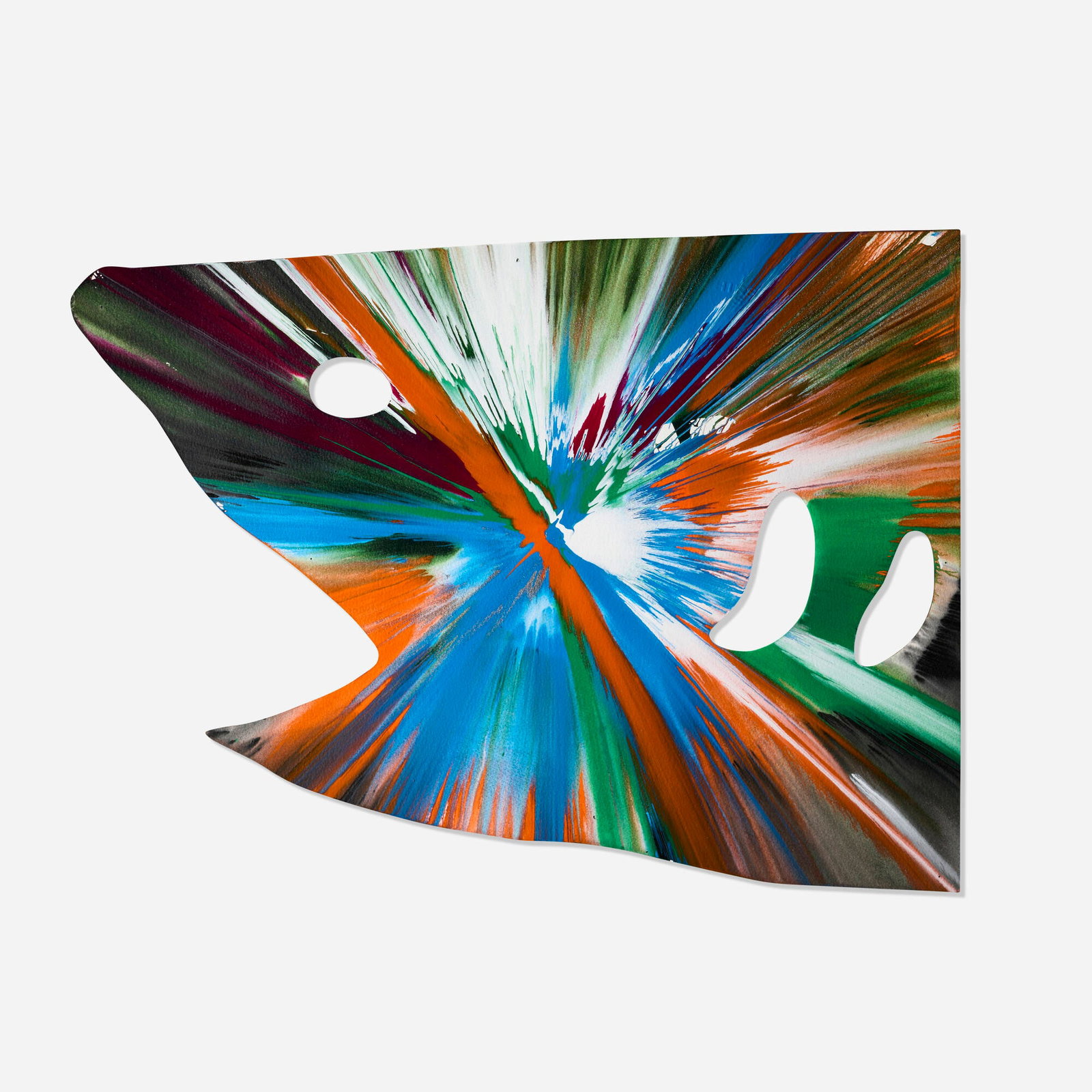 Damien Hirst, Shark Spin Painting: Damien Hirst Shark Spin Painting 2009 acrylic on paper 19.5 h x 26 w in (50 x 66 cm) This work was created with public collaboration at the Damien Hirst Spin Workshop to celebrate the opening o