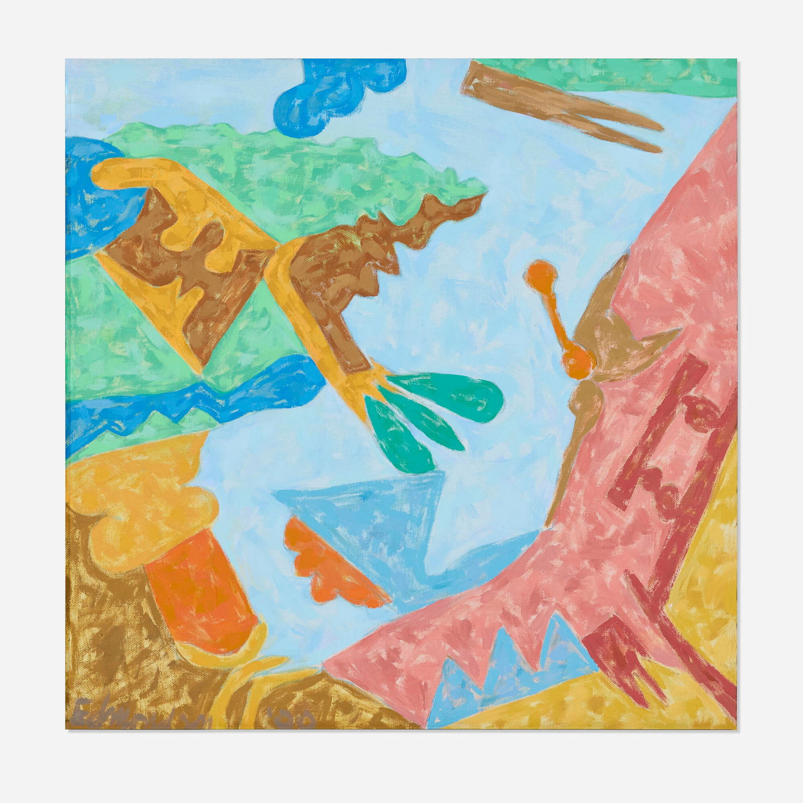 Leonard Edmondson, Mainstream: Leonard Edmondson Mainstream 1990acrylic on canvas 18 h x 18 w in (46 x 46 cm) Signed and dated to lower left 'Edmondson '90'. Titled and dated to verso 'Mainstream 1990'. Prove