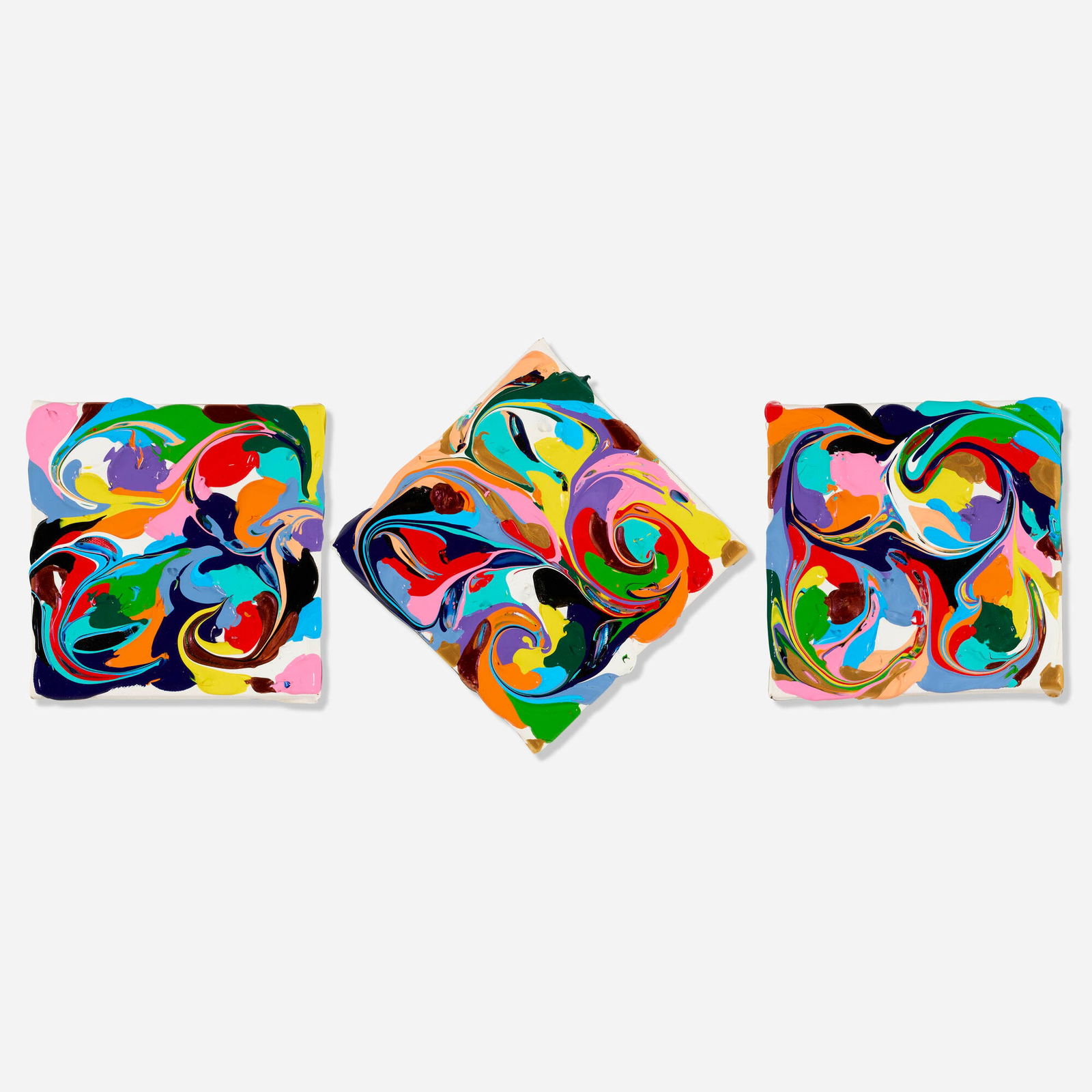 Eduardo Guelfenbein, Untitled (triptych): Eduardo Guelfenbein Untitled (triptych) acrylic on canvas largest: 11 h x 11 w in (28 x 28 cm) smallest: 8 h x 8 w in (20 x 20 cm) Signed to verso of each panel 'Guelfenbein'.