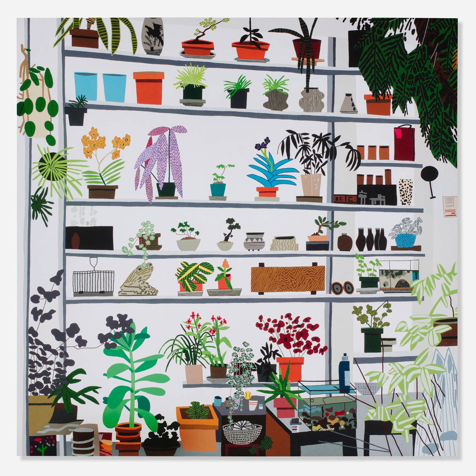 Jonas Wood, Large Shelf Still Life: Jonas Wood Large Shelf Still Life 2017offset lithograph in colors 22.875 h x 23 w in (58 x 58 cm) This work is from an unnumbered edition published in conjunction with the exhibition Shio K