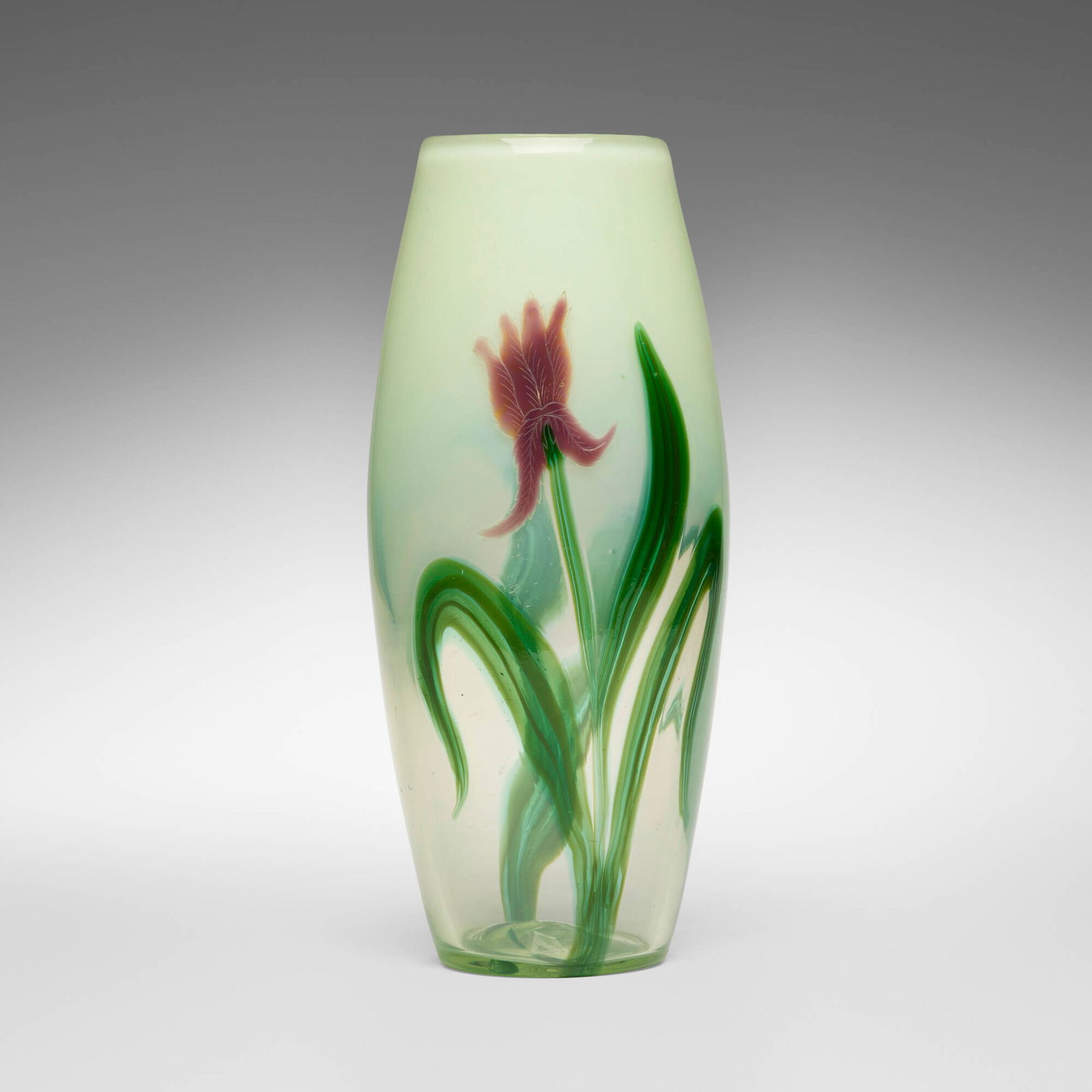 Franz Hofstotter, attribution for Loetz, Rare and Large vase with iris: Franz Hofstotter, attribution for Loetz Rare and Large vase with iris Austria, c. 1900hand-blown and wheel-carved glass 10.5 h x 4.75 dia in (27 x 12 cm) This rare decor was only produced for