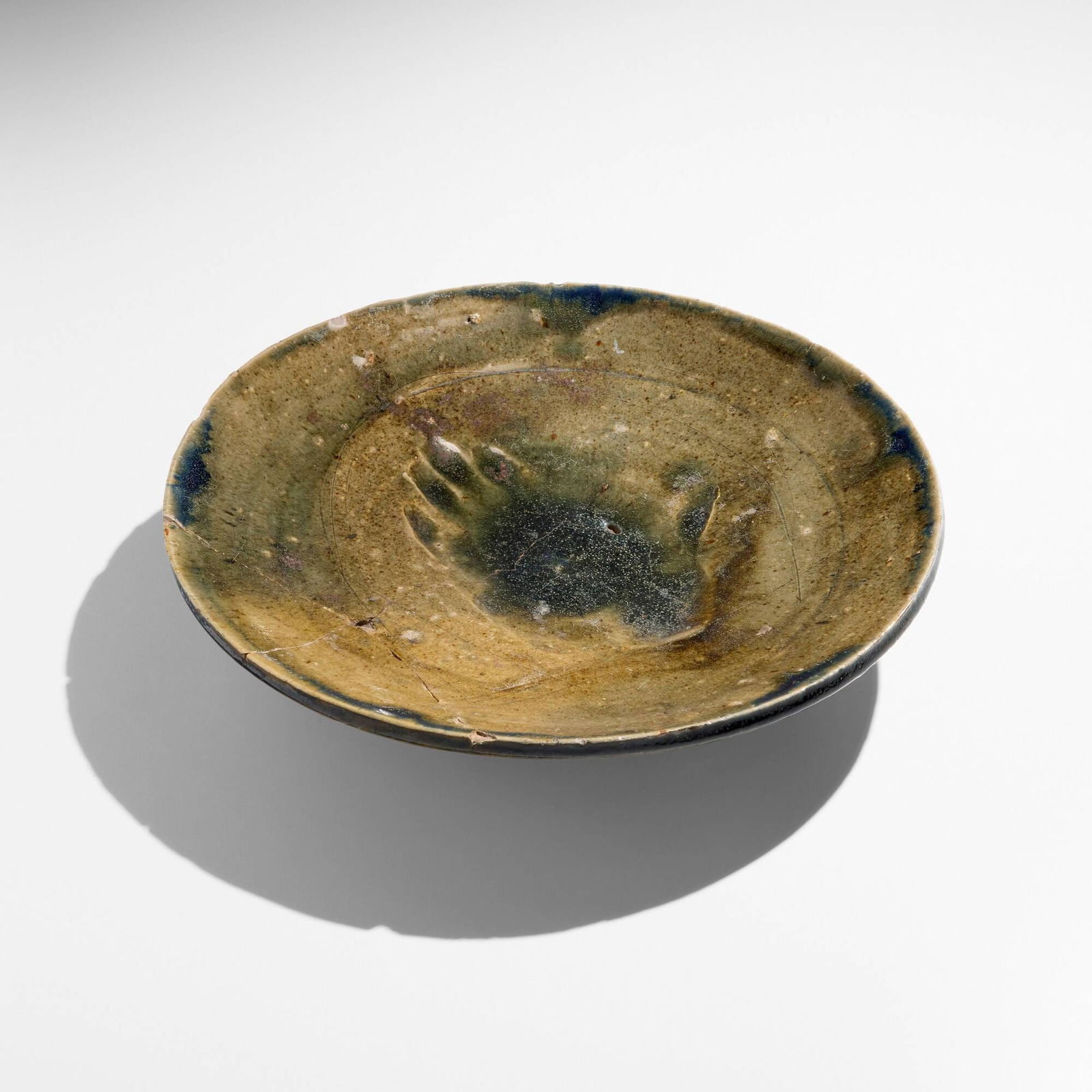 Peter Voulkos, attribution, Charger with handprint: Peter Voulkos, attribution Charger with handprint c. 1960glazed stoneware 2.5 h x 13.5 dia in (6 x 34 cm) Peter Voulkos taught and created pottery at Greenwich House Pottery in New York City d