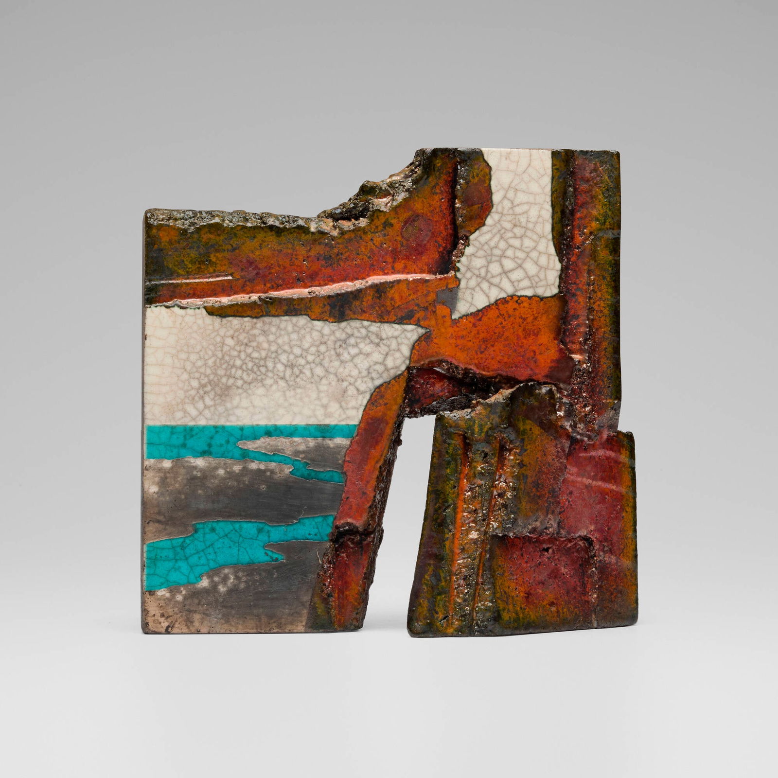 Wayne Higby, Untitled (Landscape): Wayne Higby Untitled (Landscape) c. 2005glazed and raku-fired earthenware 8 h x 8.375 w x 2.875 d in (20 x 21 x 7 cm) Impressed artist's chop mark to reverse. Provenance: