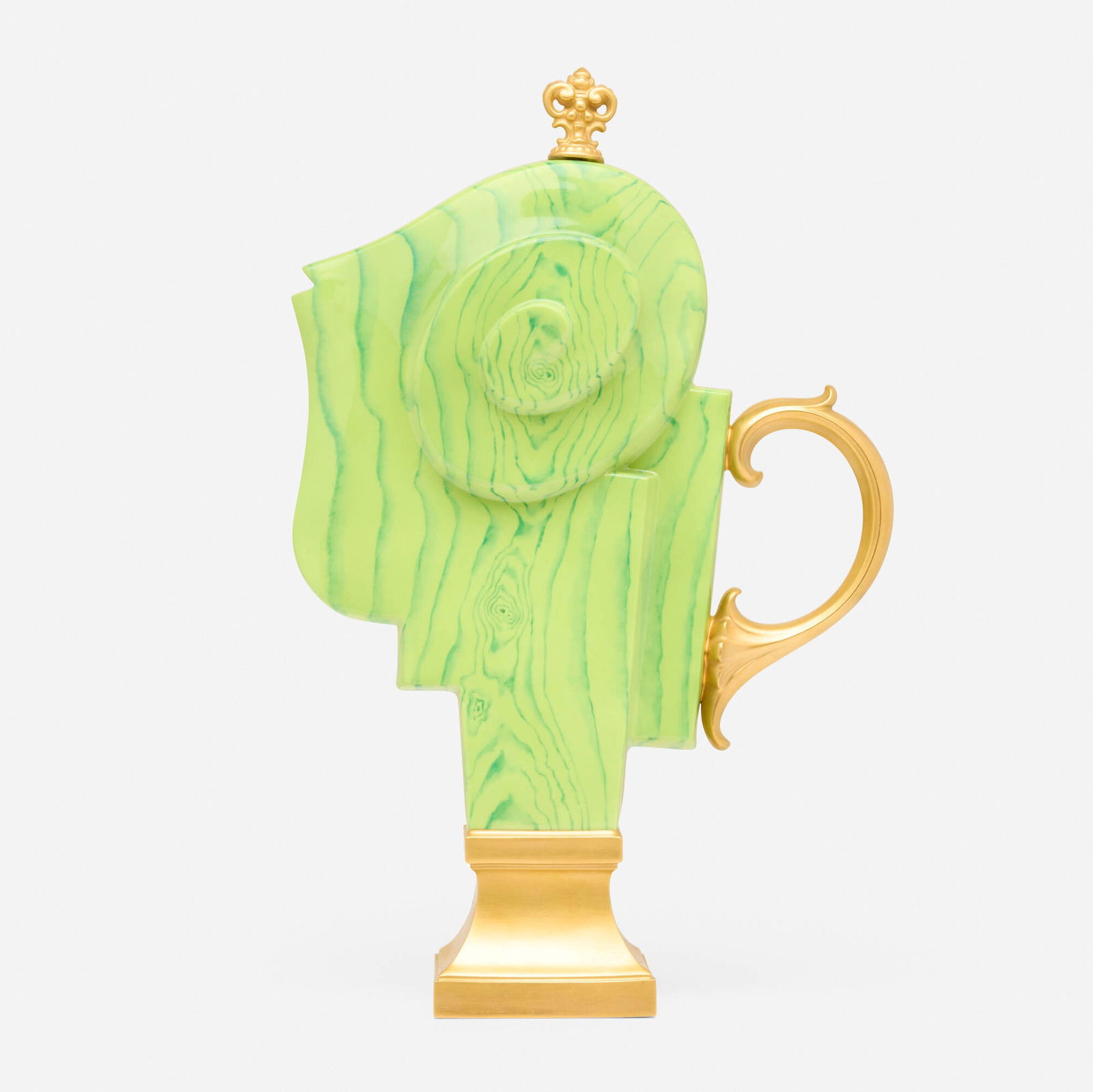 Adrian Saxe, Untitled Theiere (2 CV): Adrian Saxe Untitled Theiere (2 CV) Manufacture Nationale de Sevres1985 / 2001glazed and gilt porcelain 12.75 h x 8.25 w x 3 d in (32 x 21 x 8 cm) In 1983, Adrian Saxe became the first i