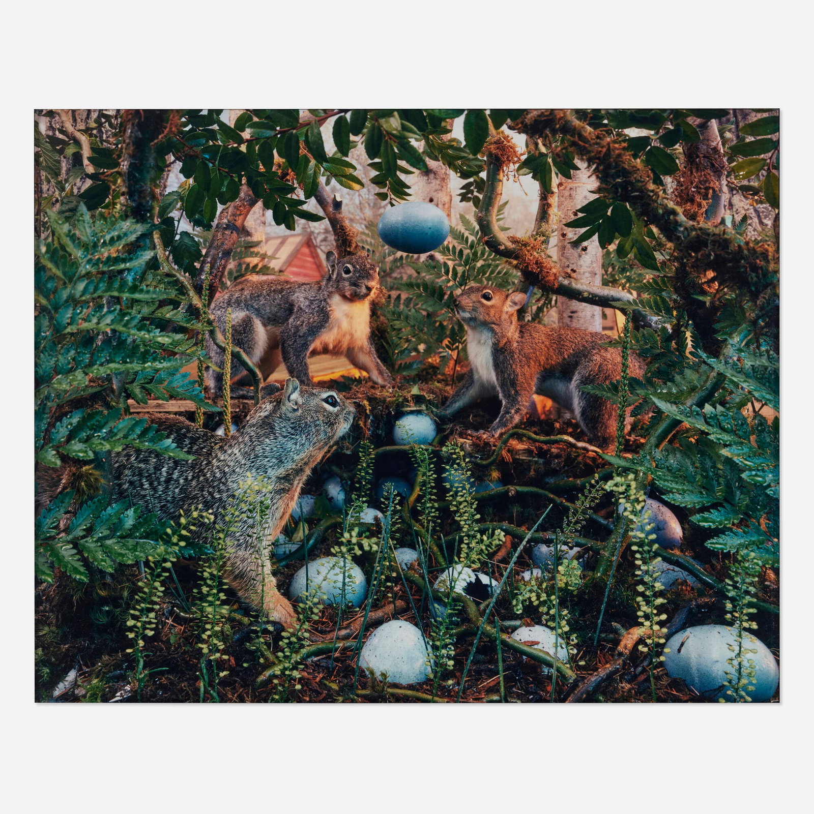Gregory Crewdson, Untitled (Squirrels and Eggs): Gregory Crewdson Untitled (Squirrels and Eggs) 1997C-print mounted to Sintra 36.75 h x 46 w in (93 x 117 cm) This work is number 1 from the edition of 6. Provenance: Lu