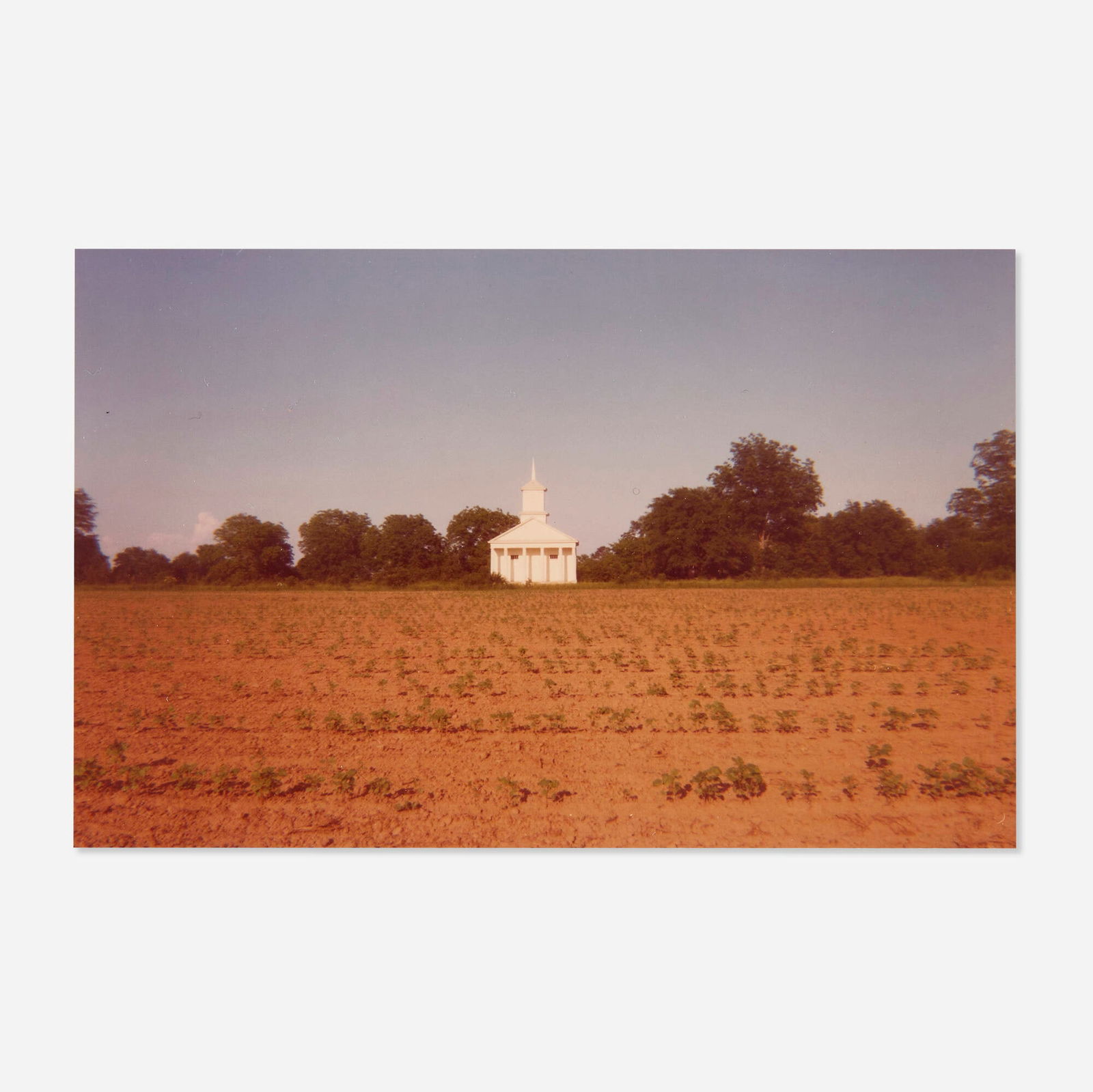 William Christenberry, Church Across Early Cotton, Pickensville, Alabama: William Christenberry Church Across Early Cotton, Pickensville, Alabama 1964 / printed c. 1978C-print image: 3.125 h x 4.875 w in (8 x 12 cm) sheet: 3.75 h x 5.5 w in (10 x 14 cm) Signed an