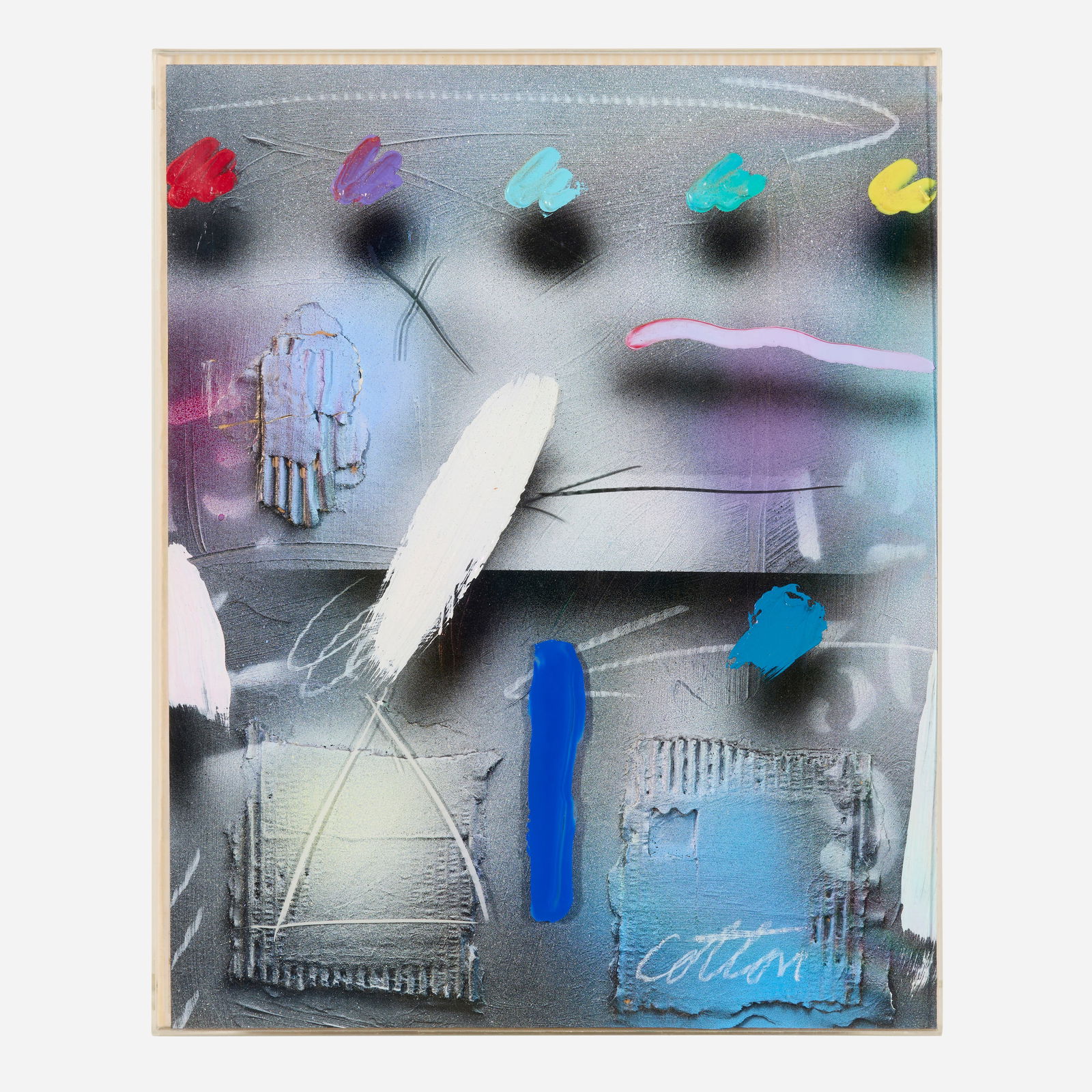 Will Cotton, Untitled (Abstract): Will Cotton Untitled (Abstract) 1985acrylic, spray paint, ink and pastel on cardboard in artist's frame 20.25 h × 16.25 w in (51 × 41 cm) Signed to lower right ‘CottonR