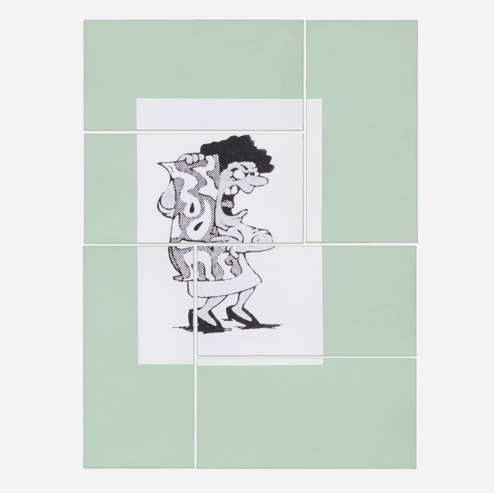 Oliver Osborne, Colour and the Cloth Selier: Oliver Osborne Colour and the Cloth Selier 2012screenprint on paper collaged to oil on linen in six parts each: 23.75 h × 47.25 w × 1 d in (60 × 120 × 3 cm) overall: 95.