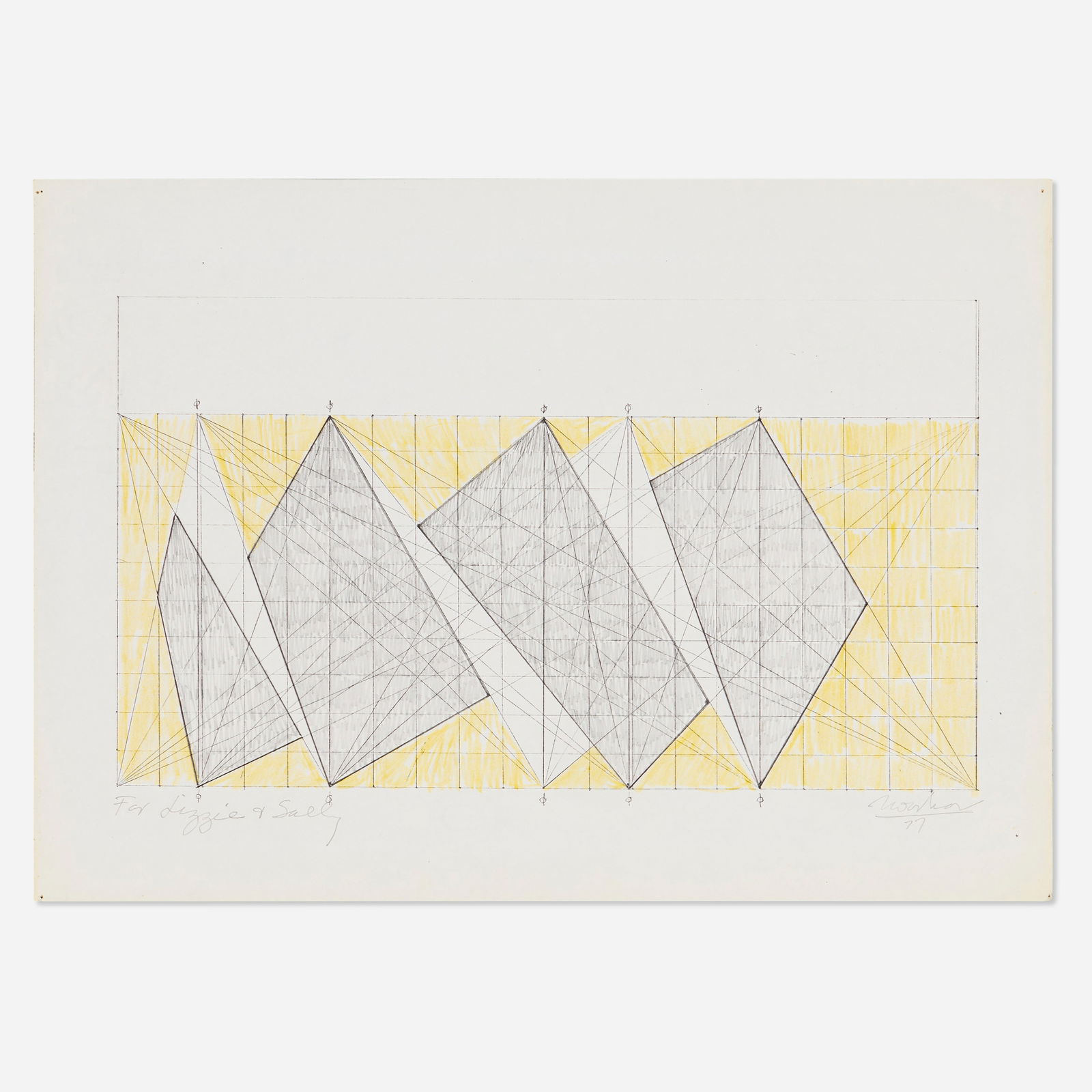 Jack Tworkov, Untitled: Jack Tworkov Untitled 1977ink, graphite and colored pencil on paper 8.375 h × 12 w in (21 × 30 cm) Signed, dated and inscribed to lower edge ‘For Lizzie & Sally Tworkov 77
