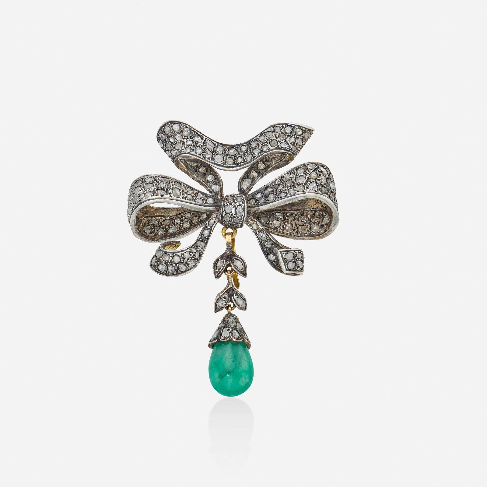 Emerald, diamond, and silver-topped gold brooch (1 of 2)