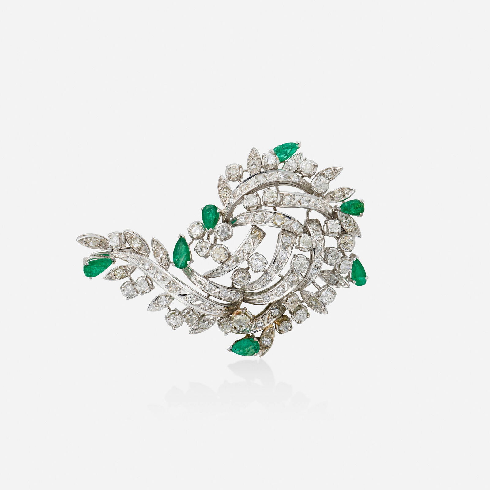 Emerald, diamond, and white gold brooch (1 of 2)