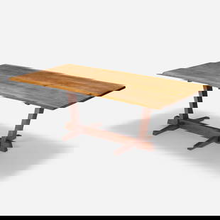 George Nakashima, Conoid dining table: George Nakashima Conoid dining table Nakashima StudioUSA, 1965American black cherry, rosewood 28.75 h x 84 w x 42 d in (73 x 213 x 107 cm) Table features two free edges and four rosewood