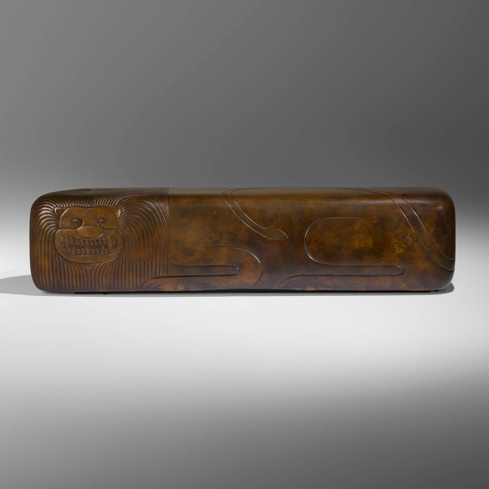 Judy Kensley McKie, Lion bench: Judy Kensley McKie Lion bench USA, 1994cast bronze 16.5 h x 69 w x 15.5 d in (42 x 175 x 39 cm) Incised signature, date and number to near base '? JKM 1994 6/12'. This work is number 6 of the