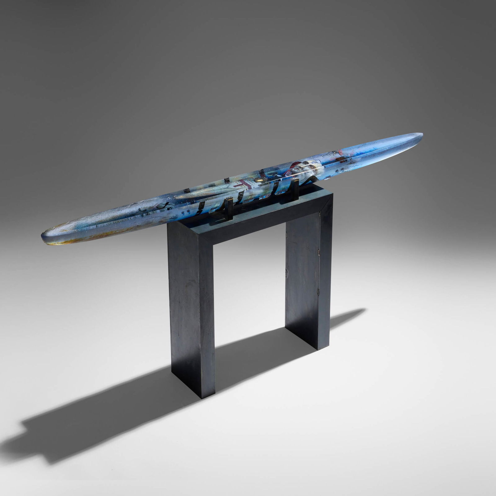 Bertil Vallien, Celestial Journey Boat: Bertil Vallien Celestial Journey Boat 1987sand-casted glass, metal 4.25 h x 77.5 w x 5.125 d in (11 x 197 x 13 cm) Etched signature, date and number to edge 'B. Vallien 7531287 Kosta Boda Uniq