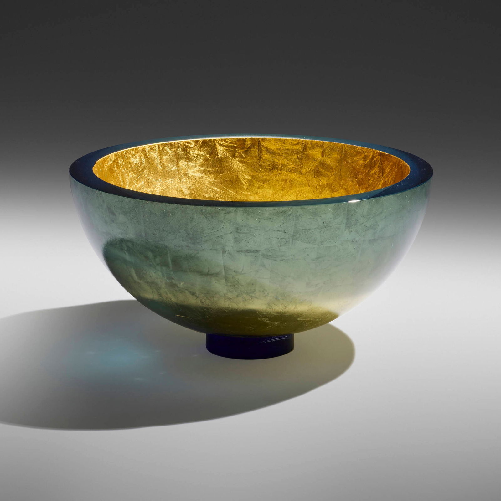 John Lewis, Large glass bowl: John Lewis Large glass bowl 2016cast glass, gold leaf 12.125 h x 23.75 dia in (31 x 60 cm) Etched signature, date and number to underside 'Lewis 16-14'. This work will ship