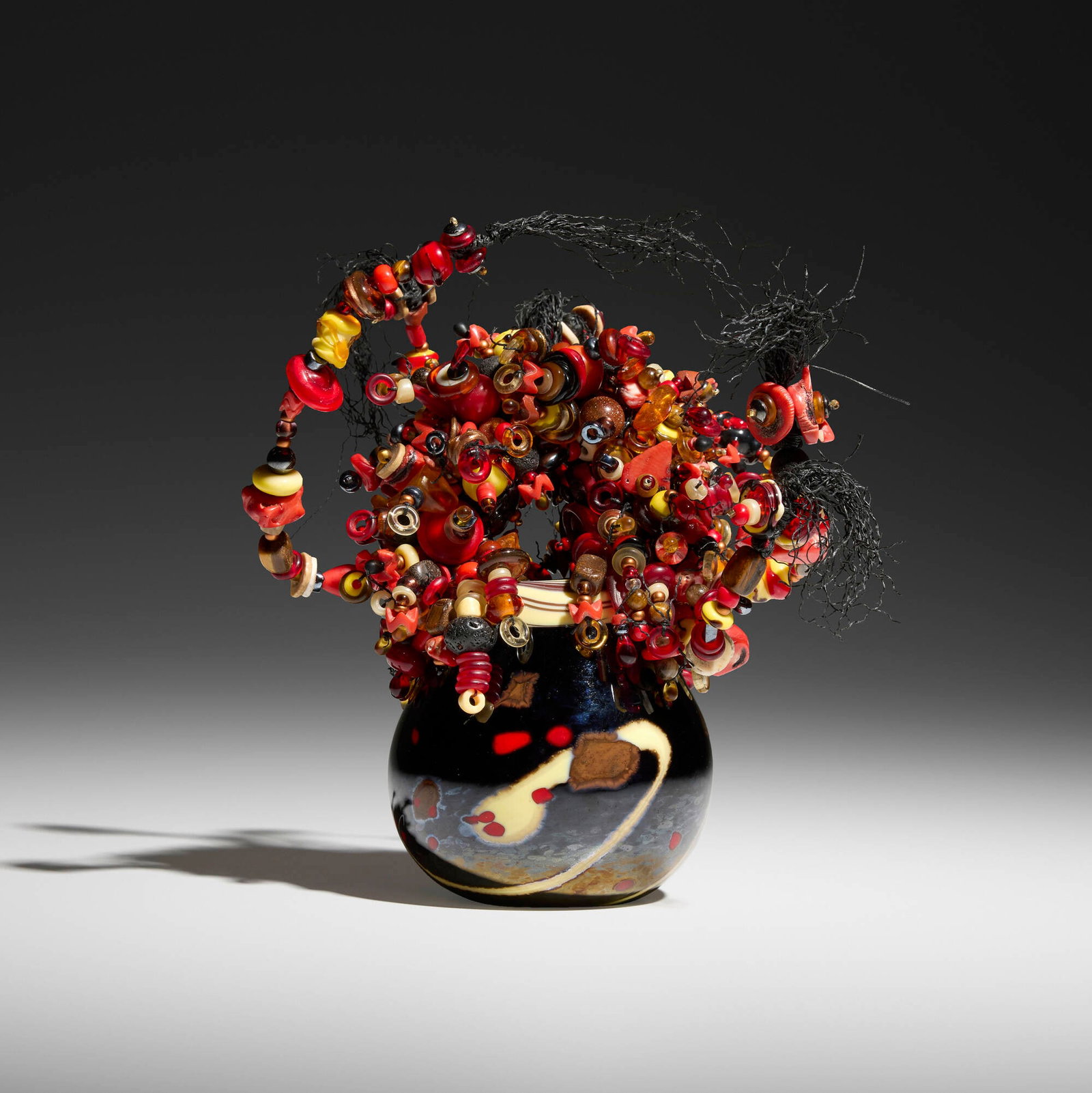 Laura Donefer, Basket: Laura Donefer Basket blown and torch-worked glass, string, beads 7 h x 7 dia in (18 x 18 cm) Provenance: Private Collection, Illinois This work will ship from Ch