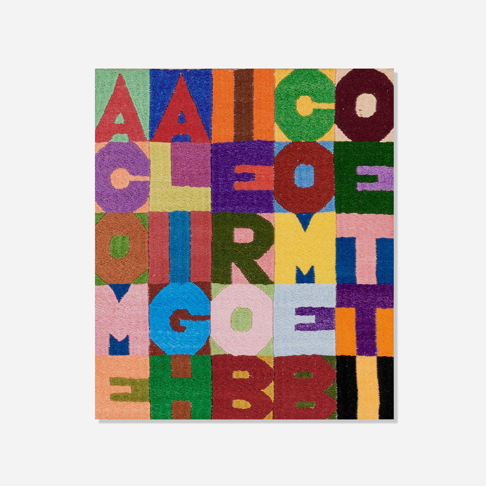 Alighiero Boetti, A come Alighiero B come Boetti: Alighiero Boetti A come Alighiero B come Boetti 1988embroidered fabric over panel 9.5 h x 8.25 w in (24 x 21 cm) Signed to verso 'Alighiero Boetti'. This work is registered in the Archivio Ali