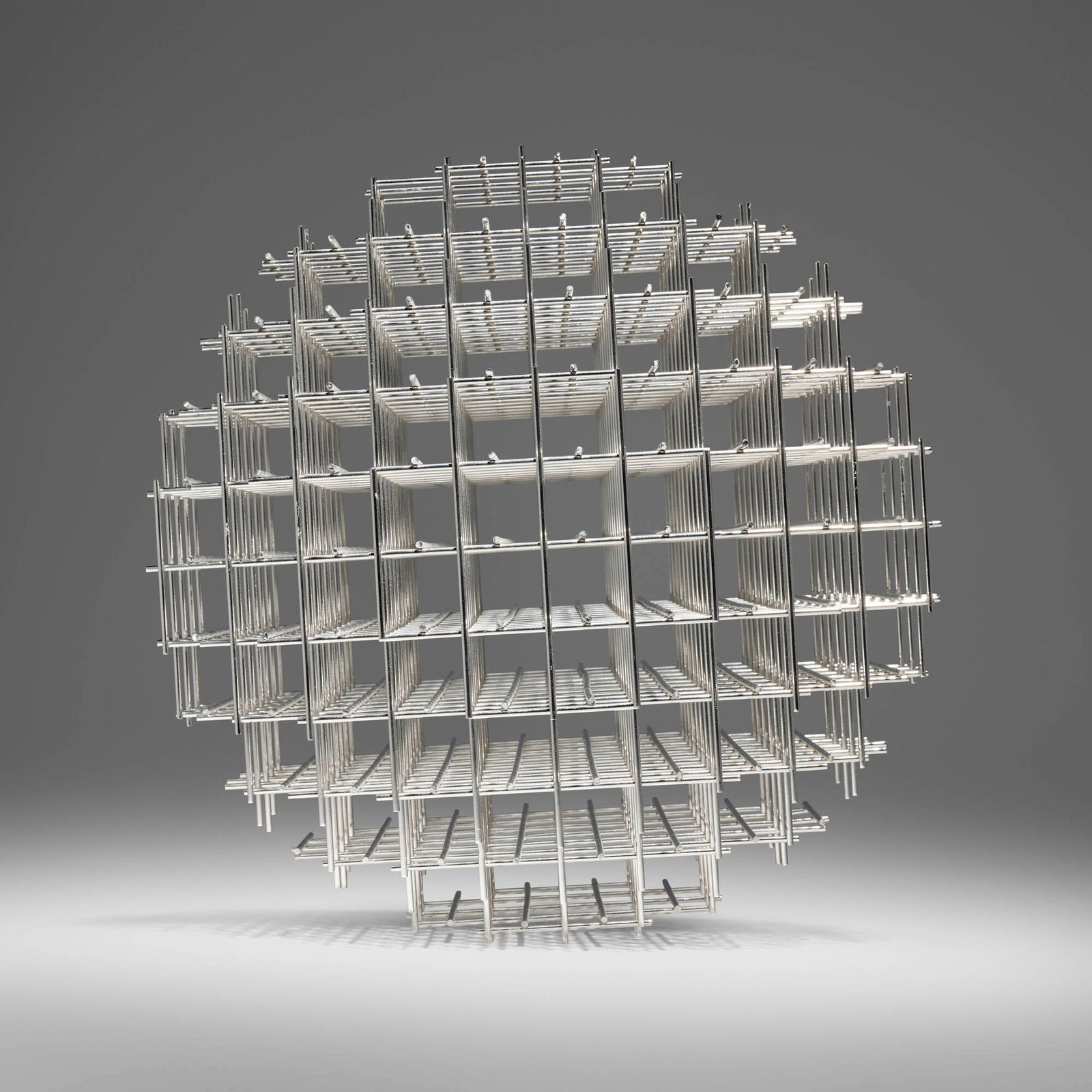 Francois Morellet, Spheres-trames: Francois Morellet Spheres-trames 1962stainless steel 14 h x 14 w x 14 d in (36 x 36 x 36 cm) This work is from the edition of 100 published by Galerie Denise Rene, Paris. This work is register