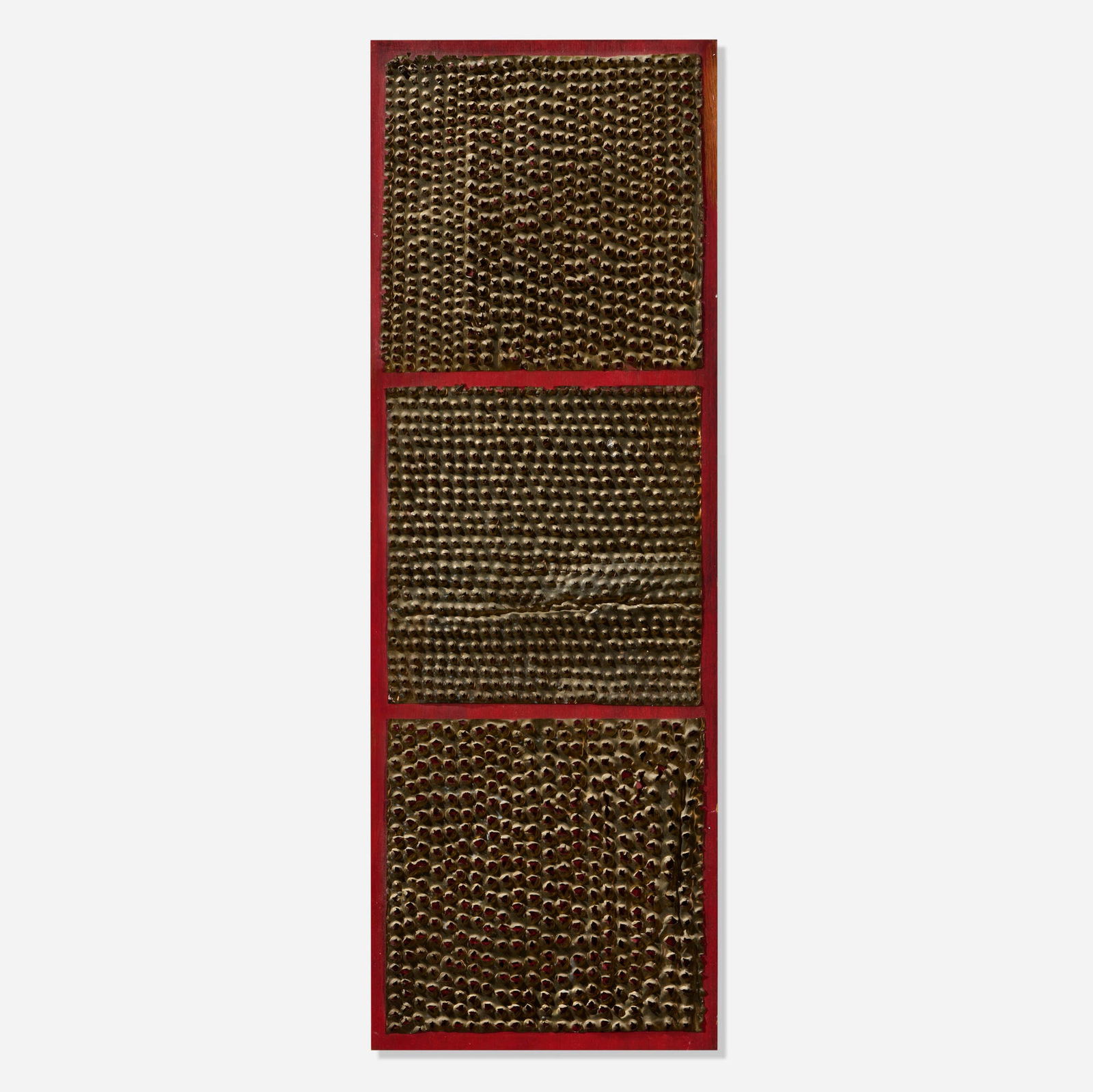 Mathias Goeritz, Clouage: Mathias Goeritz Clouage 1979punctured metal sheet on painted wood 25.625 h x 8.125 w in (65 x 21 cm) Signed, dated and inscribed to verso 'MG. for 1979 Denver-Jerusalem'. Proven