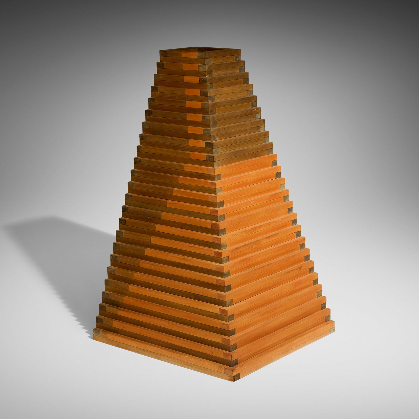 Jackie Ferrara, Red and Black Pyramid 277 (sculpture and drawing): Jackie Ferrara Red and Black Pyramid 277 (sculpture and drawing) 1990, 1991stained poplar; colored pencil and ink on graph paper sculpture: 42.5 h x 26.25 w x 26.25 d in (108 x 67 x 67 cm) drawing