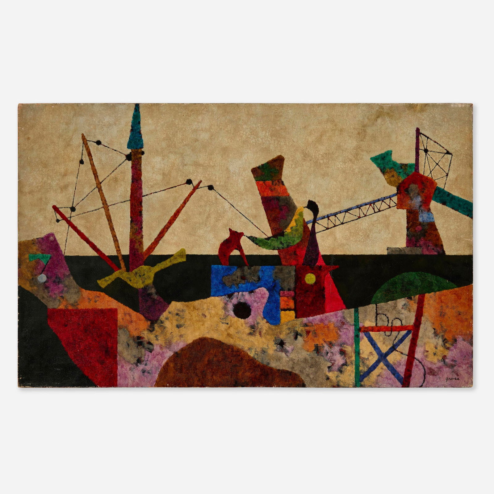 Sidney Gross, Waterfront / Construction: Sidney Gross Waterfront / Construction 1949-52oil on canvas 20 h x 32 w in (51 x 81 cm) Signed to lower right 'Gross'. Provenance: Gifted by Elaine Gross to the Art Stu