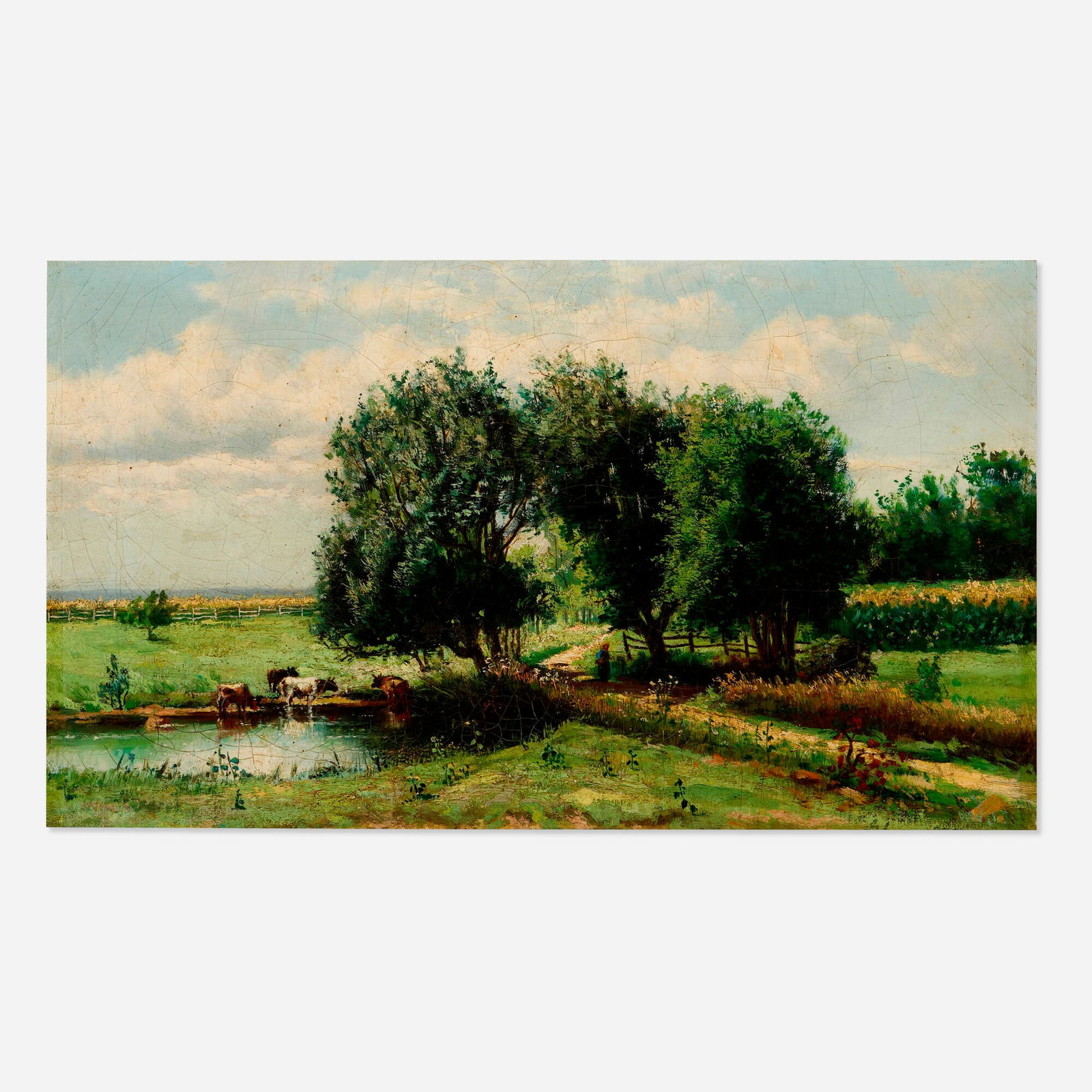 George Inness, attribution, Landscape with Cows: George Inness, attribution Landscape with Cows 1878oil on canvas 10 h x 17 w in (25 x 43 cm) Signed and dated to lower right 'G Inness 1878'. This work will ship from Lambe