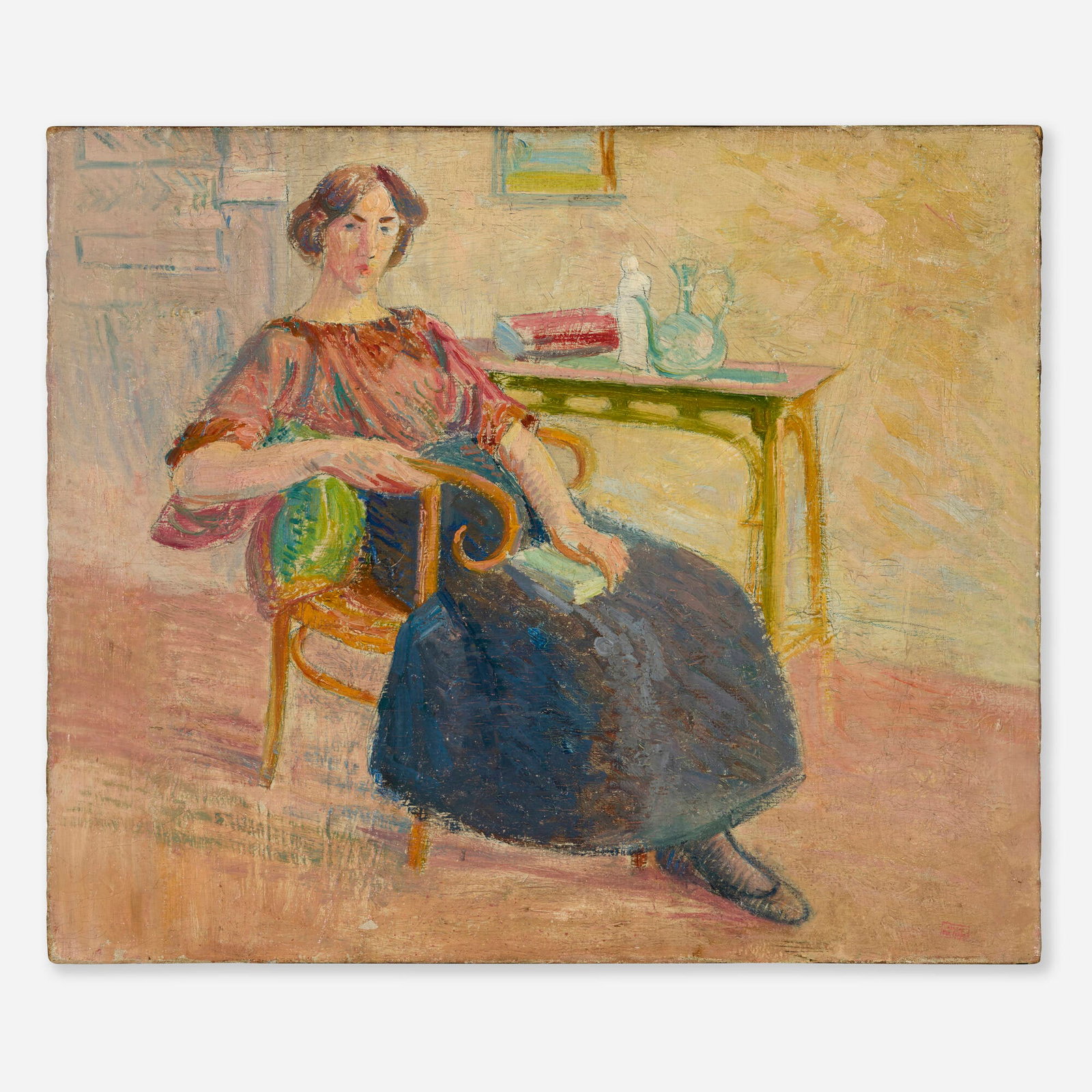 Hippolyte Petitjean, La lecture: Hippolyte Petitjean La lecture oil on canvas 18.25 h x 21.625 w in (46 x 55 cm) Atelier stamp to lower right. Provenance: Galerie de l'Institut, Paris | Christie's, New York