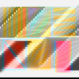 Richard Anuszkiewicz, Six works: Richard Anuszkiewicz Six works 1970, 1974 screenprint in colors image: 35.625 h x 21 w in (90 x 53 cm) sheet: 39.5 h x 25 w in (100 x 63 cm) sheet (five): 25.5 h x 19.625 w in (65 x 50 cm) Lot