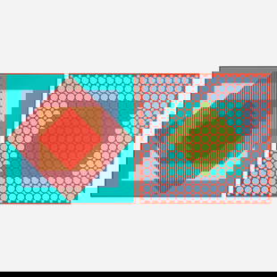 Richard Anuszkiewicz, Two works: Richard Anuszkiewicz Two works screenprint in colors sight (each): 23.25 h x 23.25 w in (59 x 59 cm) Signed to lower right of each work 'Anuszkiewicz'. This work will ship from Lambertville, New