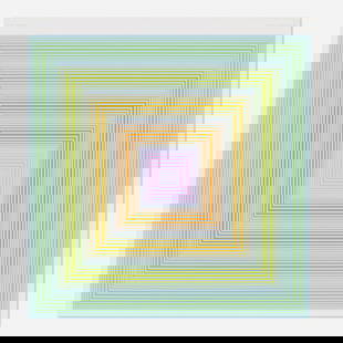 Richard Anuszkiewicz, Untitled (from the Domberger Siebdruck-Kalender portfolio): Richard Anuszkiewicz Untitled (from the Domberger Siebdruck-Kalender portfolio) 1972 screenprint in colors image: 15.75 h x 15.75 w in (40 x 40 cm) sheet: 17 h x 16.5 w in (43 x 42 cm) This work